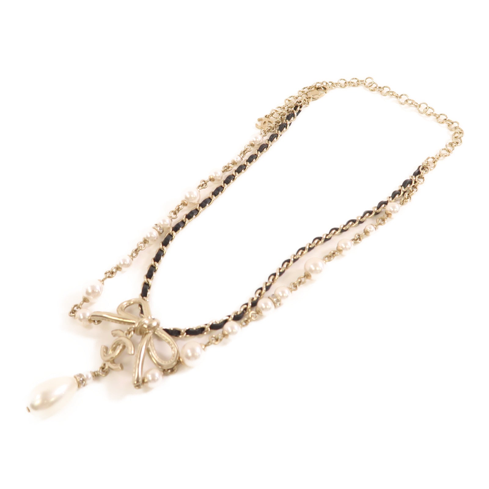 CHANEL 金屬/仿珍珠Necklace金扣項鏈