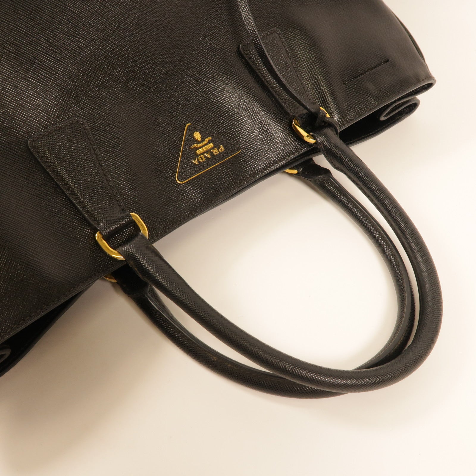 PRADA GHW Saffiano Large Hand Bag Calfskin Leather Black