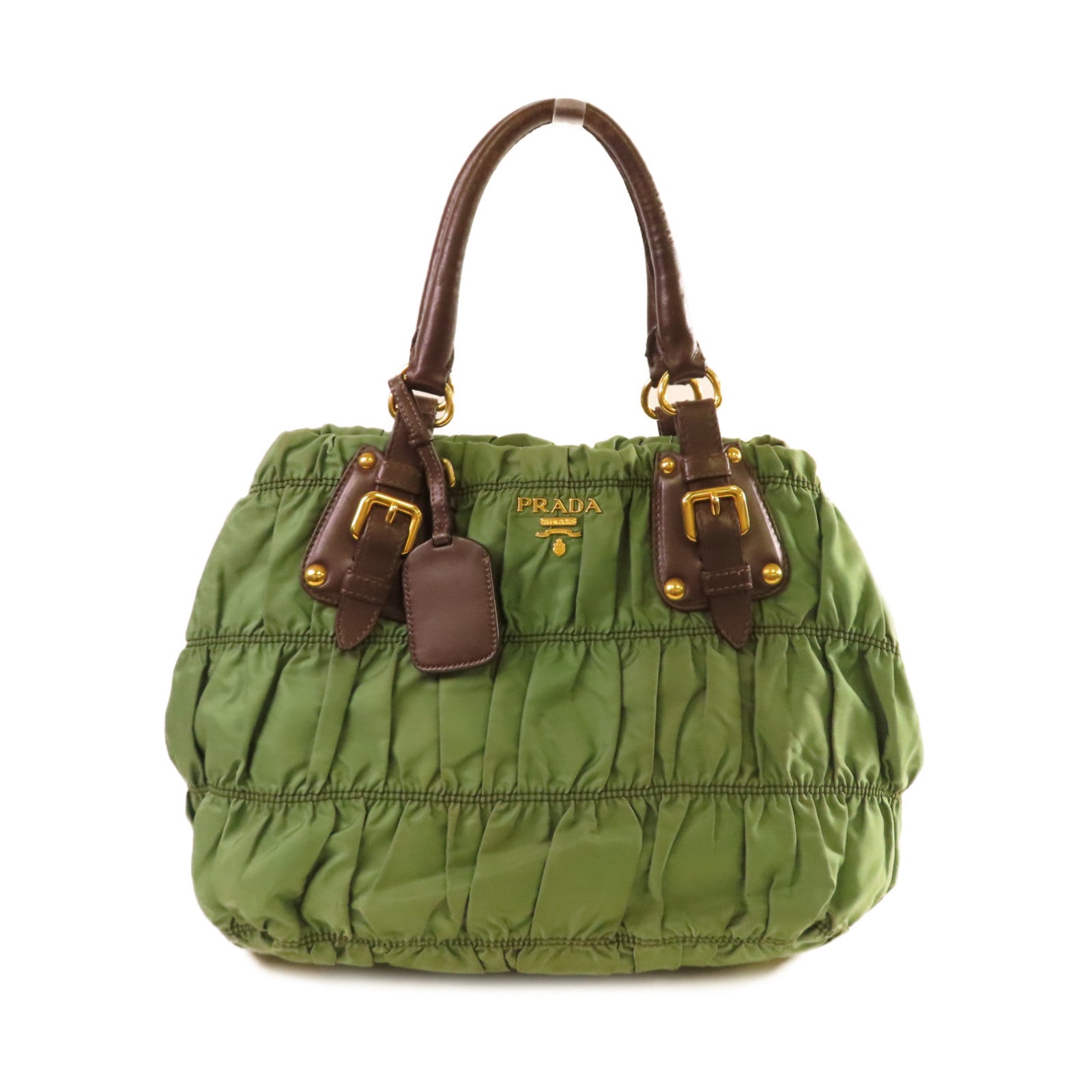 PRADA 【激減優惠】尼龍Handbag金扣手挽袋綠色/啡色