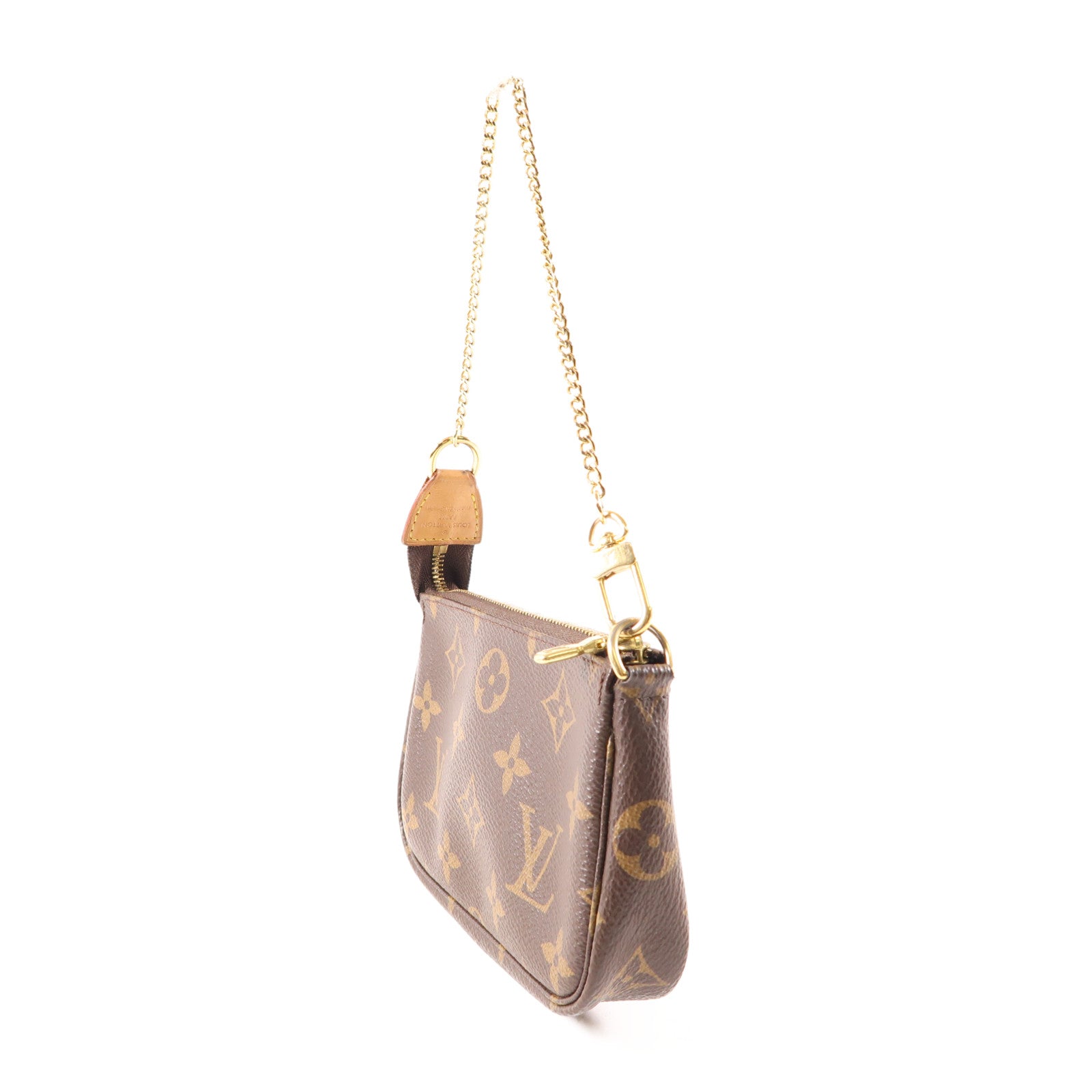 LOUIS VUITTON Monogram Mini Pochette Accessoires金扣手挽袋棕色