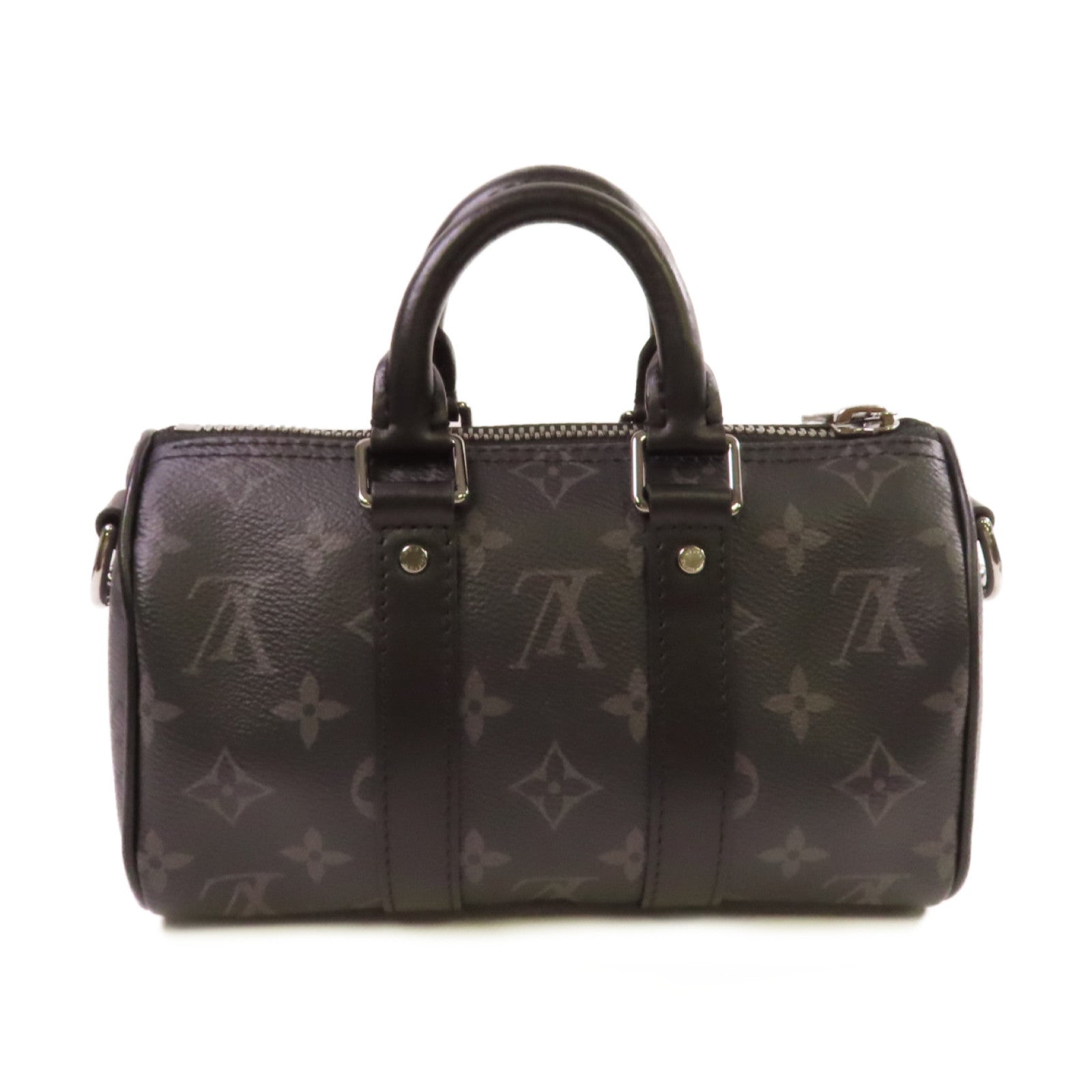 LOUIS VUITTON Monogram Eclipse Keepall XS 2Way Shoulder Bag銀扣手挽肩背兩用袋黑色/灰色