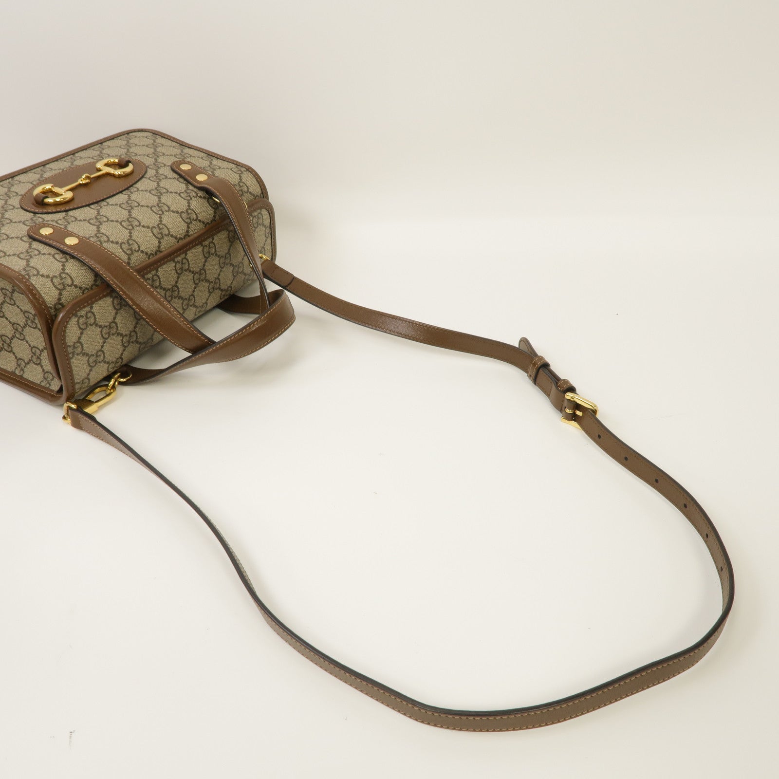 GUCCI 塗層帆布Horsebit 1955金扣手挽肩背兩用袋啡色