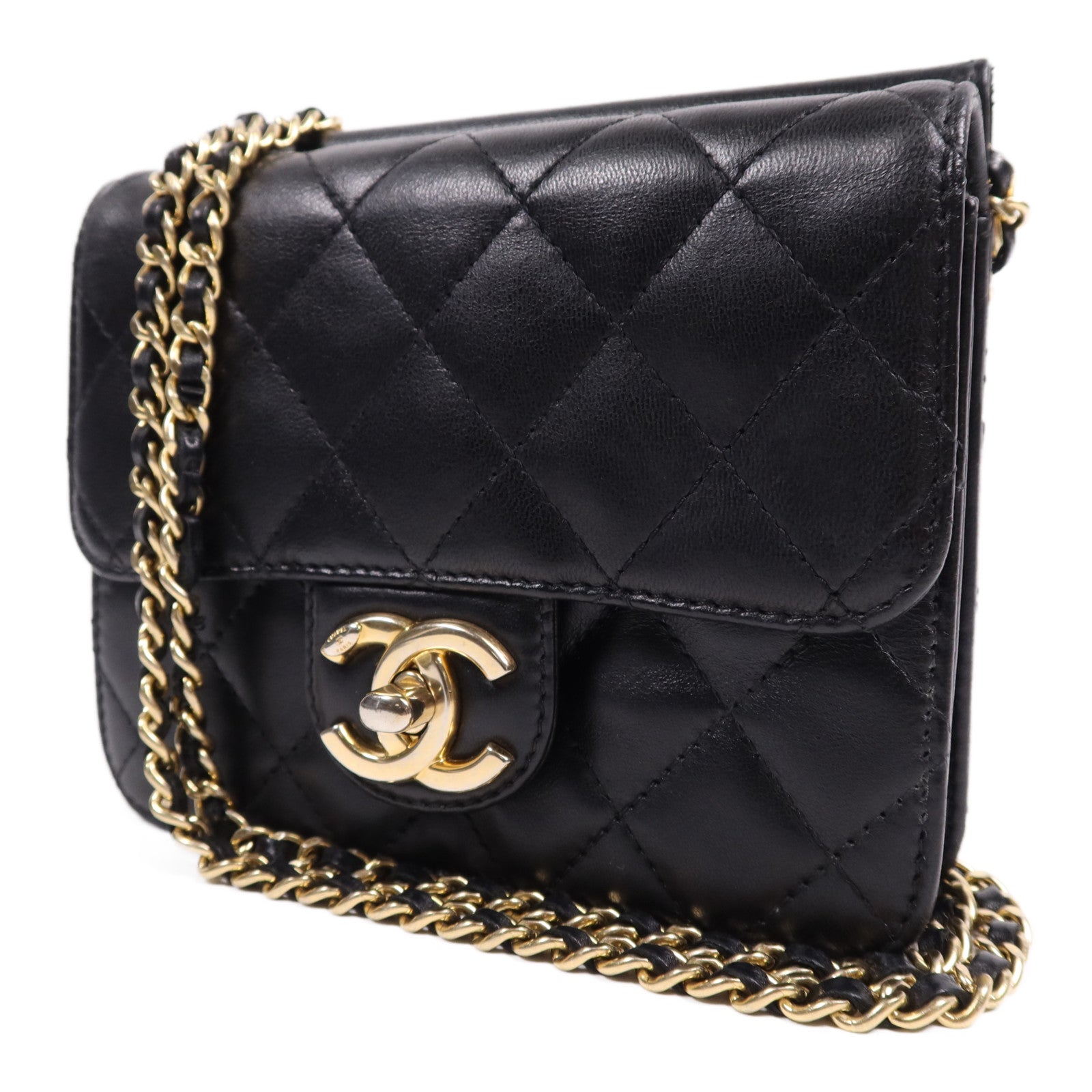 CHANEL 牛皮皮革Chain Shoulder Bag金扣鏈帶肩背袋