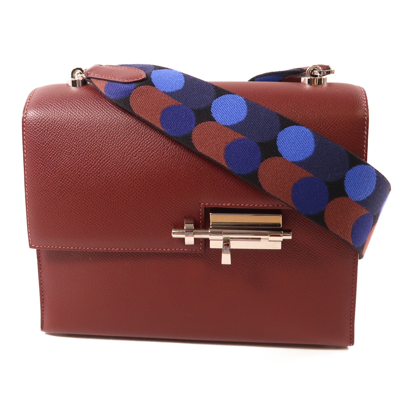 HERMES 【激減優惠】Epsom皮革Verrou 23 銀扣肩背袋55 Rouge H