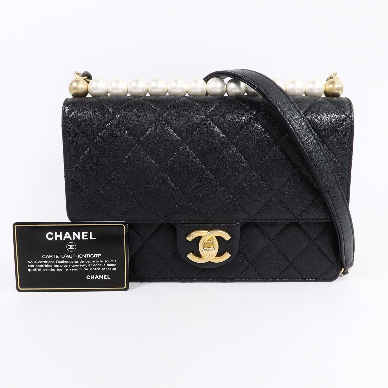 CHANEL 牛皮皮革Pearl Flap Bag鏈帶肩背袋