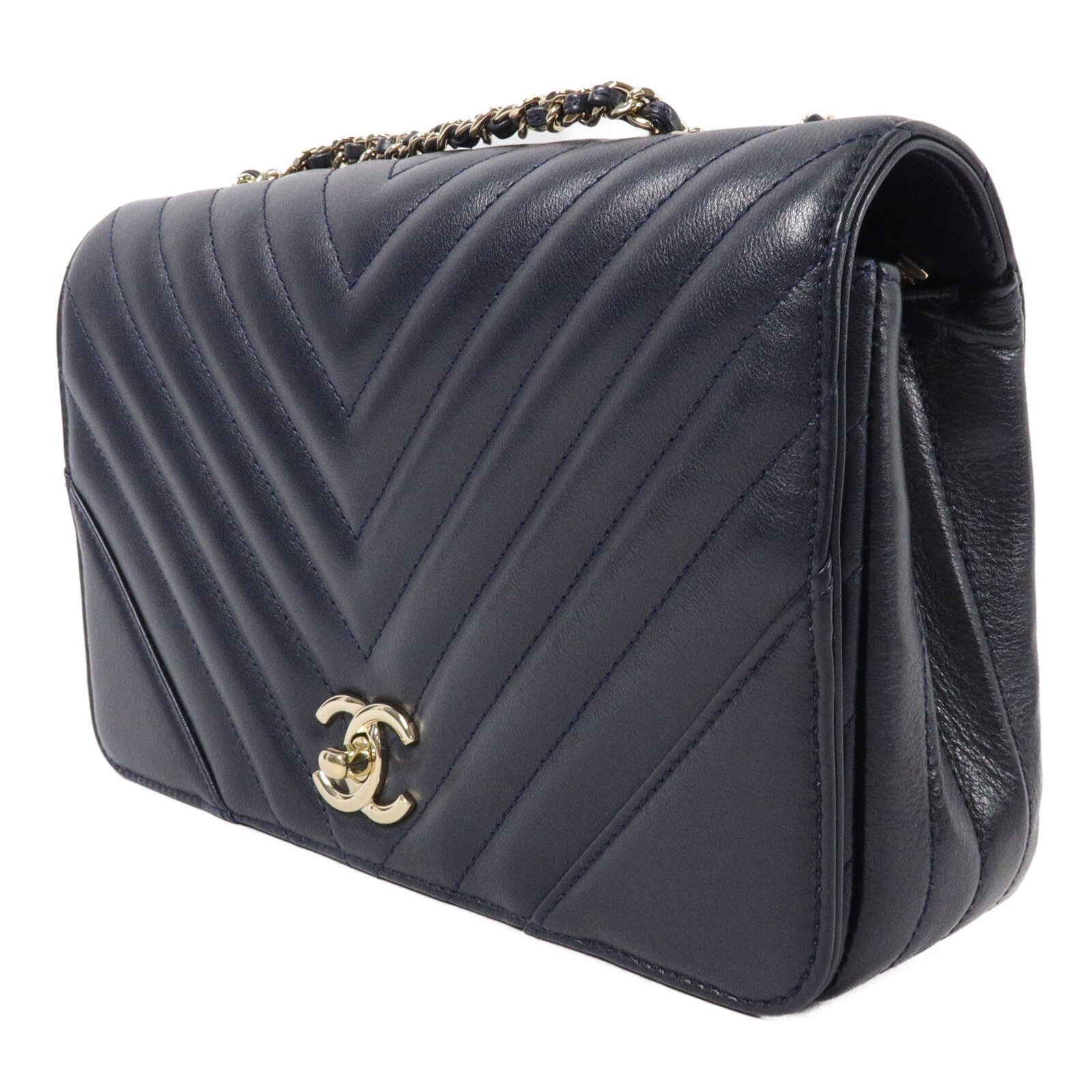 CHANEL 牛皮皮革Chevron Flap Bag鏈帶肩背袋