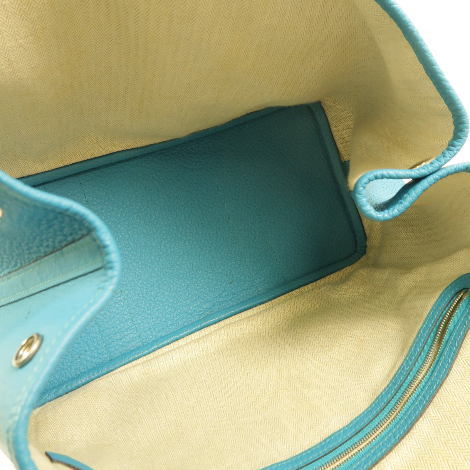 HERMES Clemence皮革Garden Party PM手挽袋Turquoise