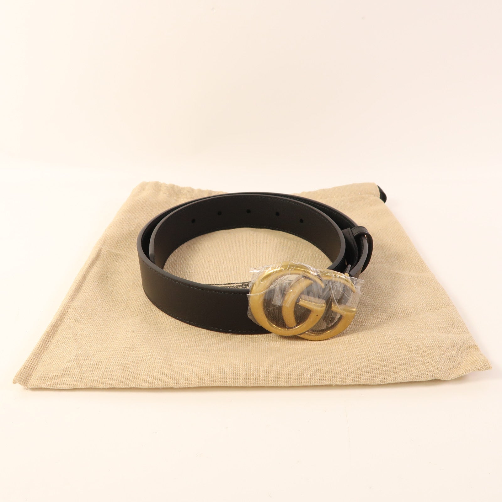 GUCCI GG GHW Belt 70 474516 Calfskin Leather Black