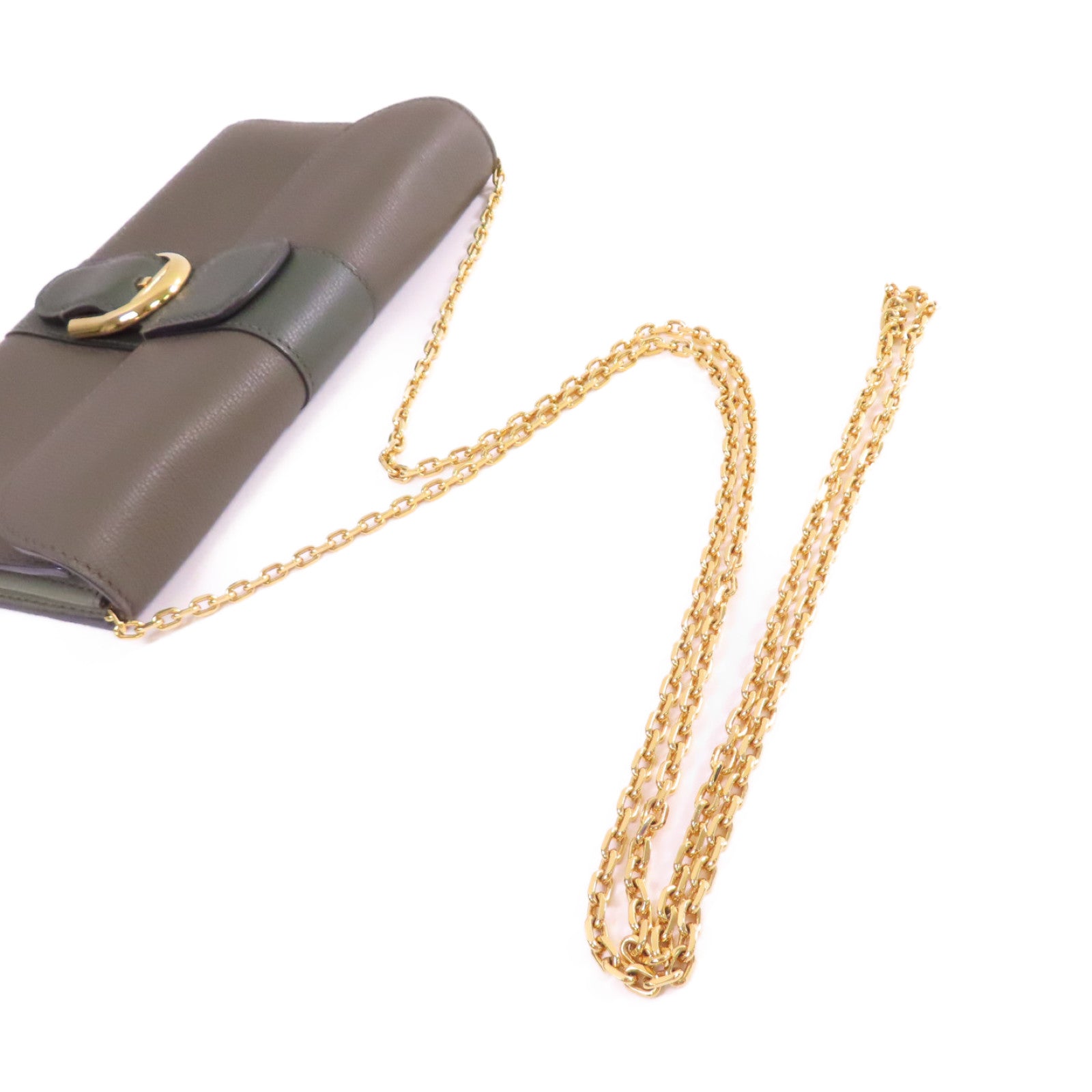 Delvaux 牛皮皮革Delvaux Brillant Wallet on Chain Shoulder Bag金扣鏈帶肩背袋深綠色