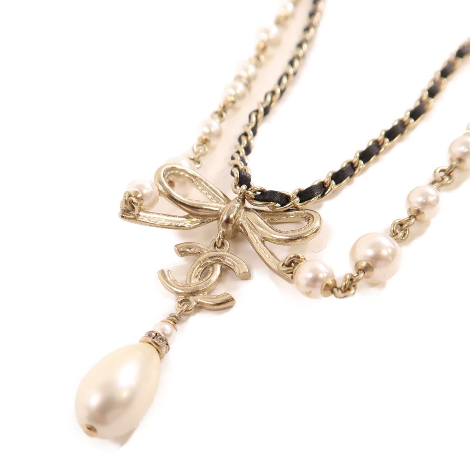 CHANEL 金屬/仿珍珠Necklace金扣項鏈