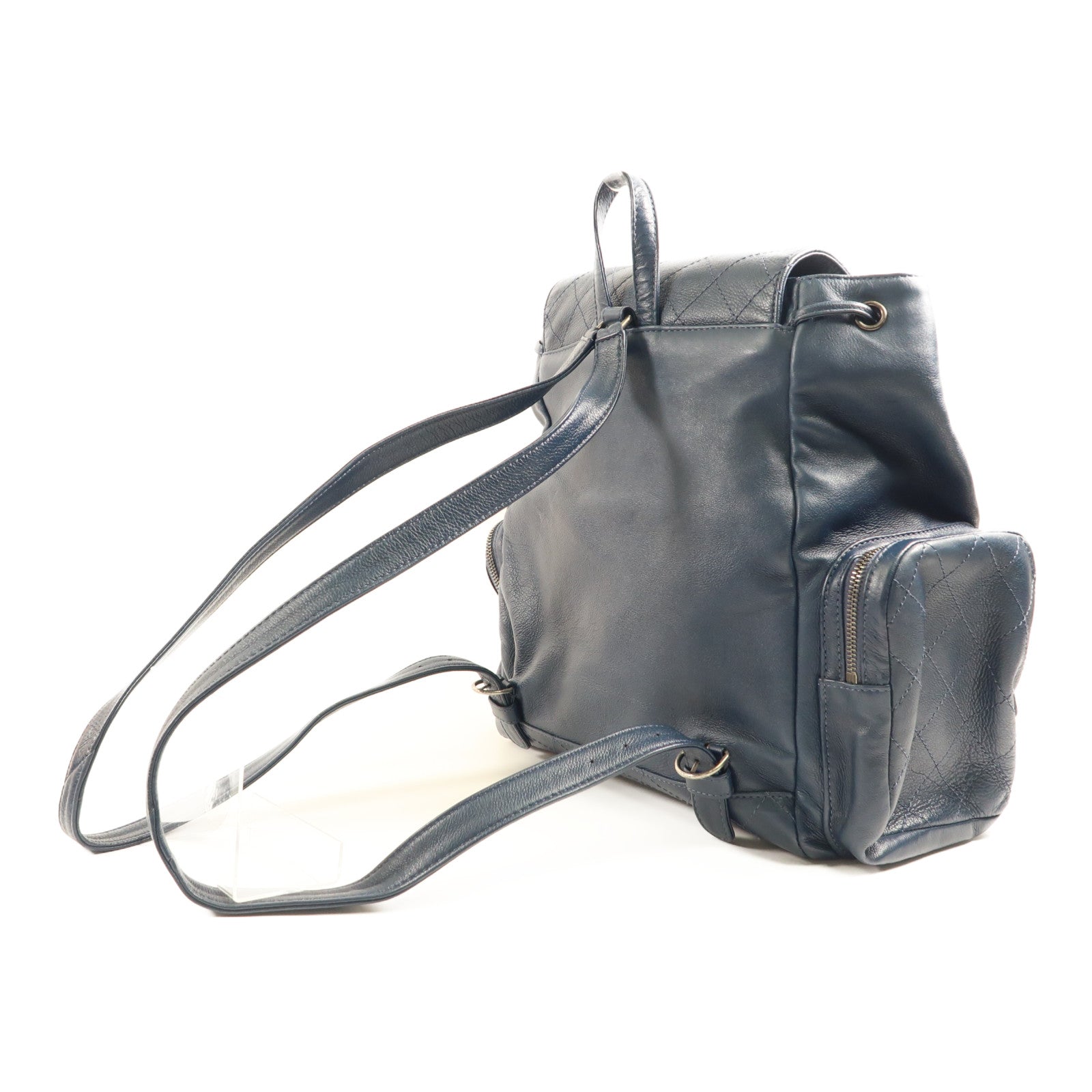 CHANEL 牛皮皮革Backpack銀扣背包