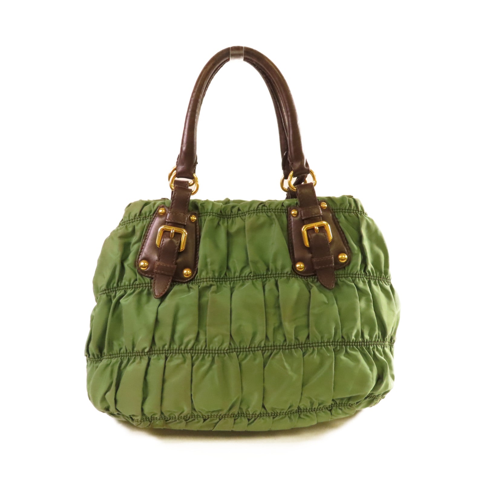 PRADA 【激減優惠】尼龍Handbag金扣手挽袋綠色/啡色