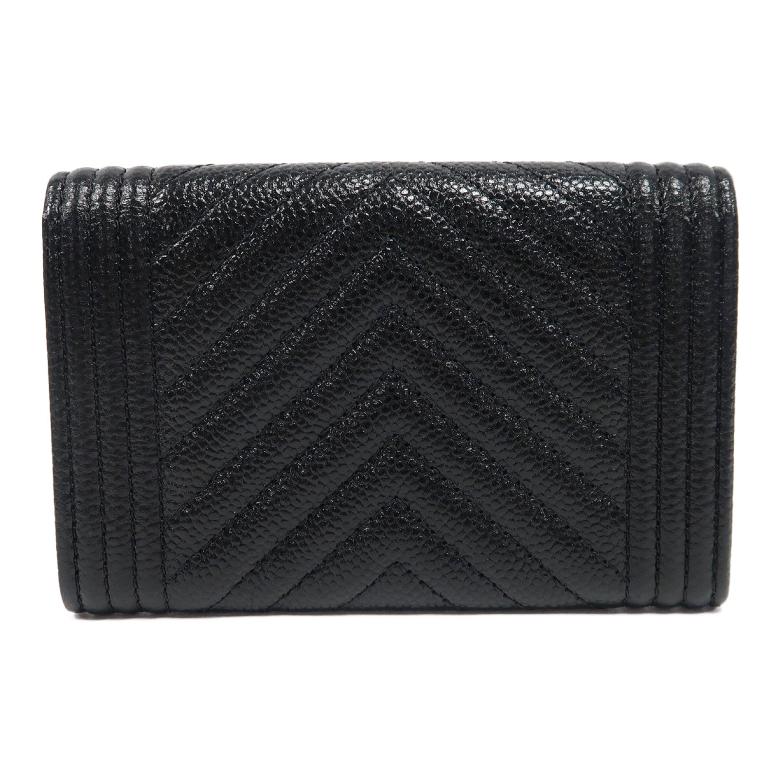 CHANEL 斜紋Caviar皮革Boy Card Case金扣卡片套黑色