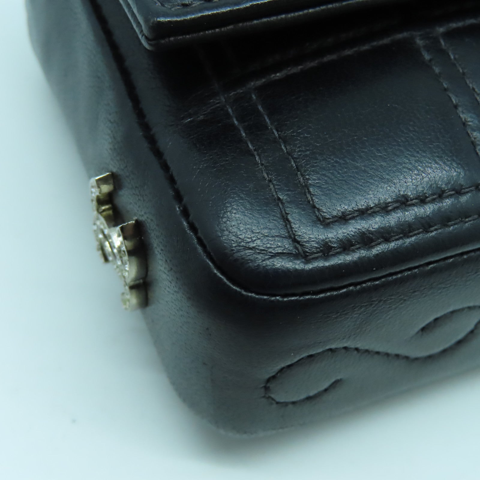 CHANEL 【清倉大減價】牛皮皮革Chain Shoulder Bag銀扣鏈帶肩背袋黑色