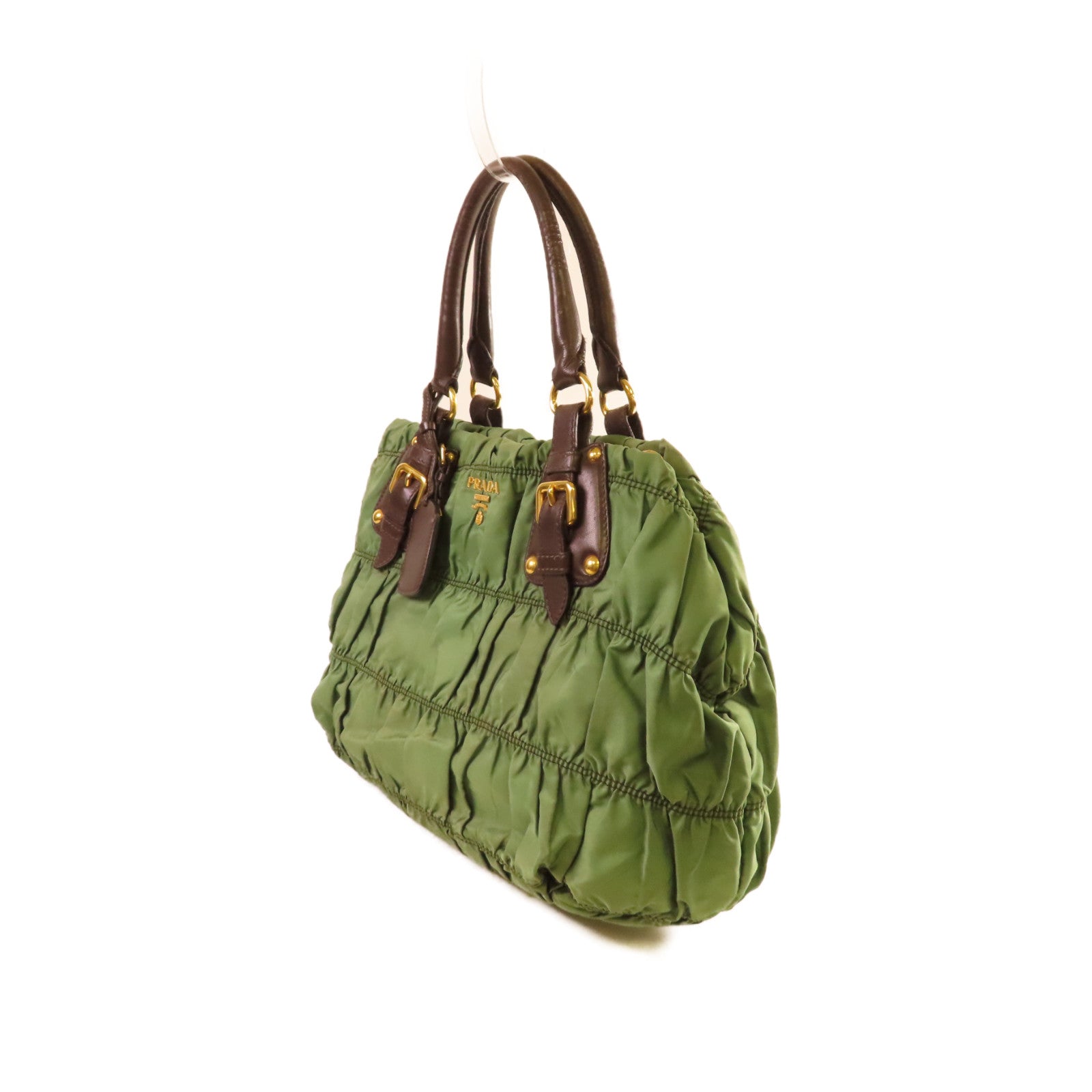 PRADA 【激減優惠】尼龍Handbag金扣手挽袋綠色/啡色