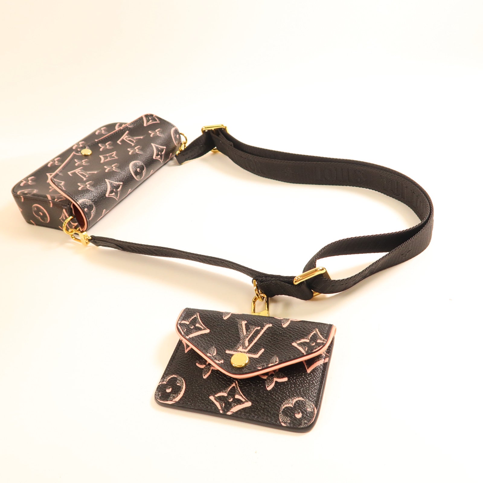 LOUIS VUITTON LV GHW Felicie Strap & Go Shoulder Bag M81471 Monogram Black/Pink