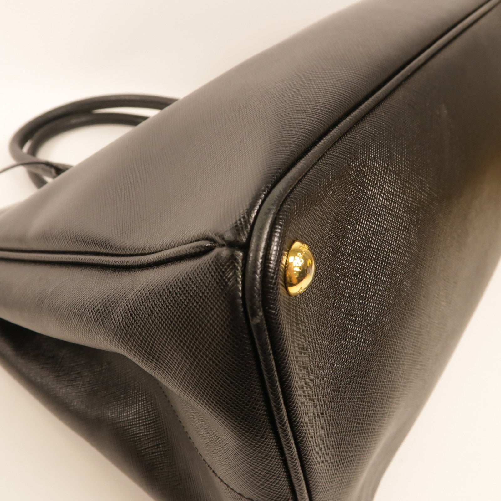 PRADA GHW Saffiano Large Hand Bag Calfskin Leather Black