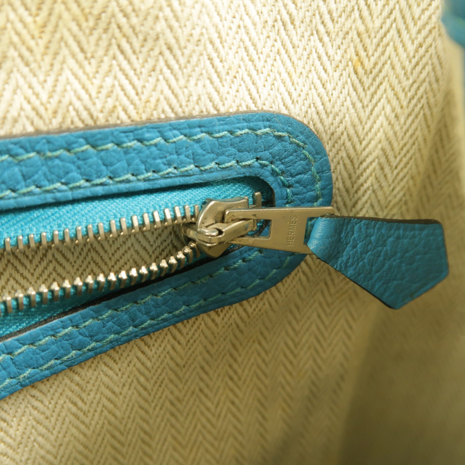 HERMES Clemence皮革Garden Party PM手挽袋Turquoise