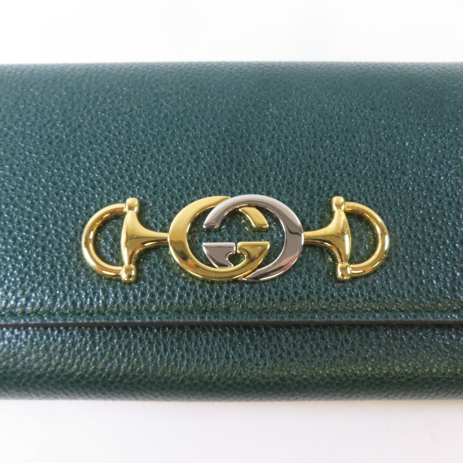 GUCCI 牛皮皮革Zumi Long Wallet金扣銀扣長錢包綠色