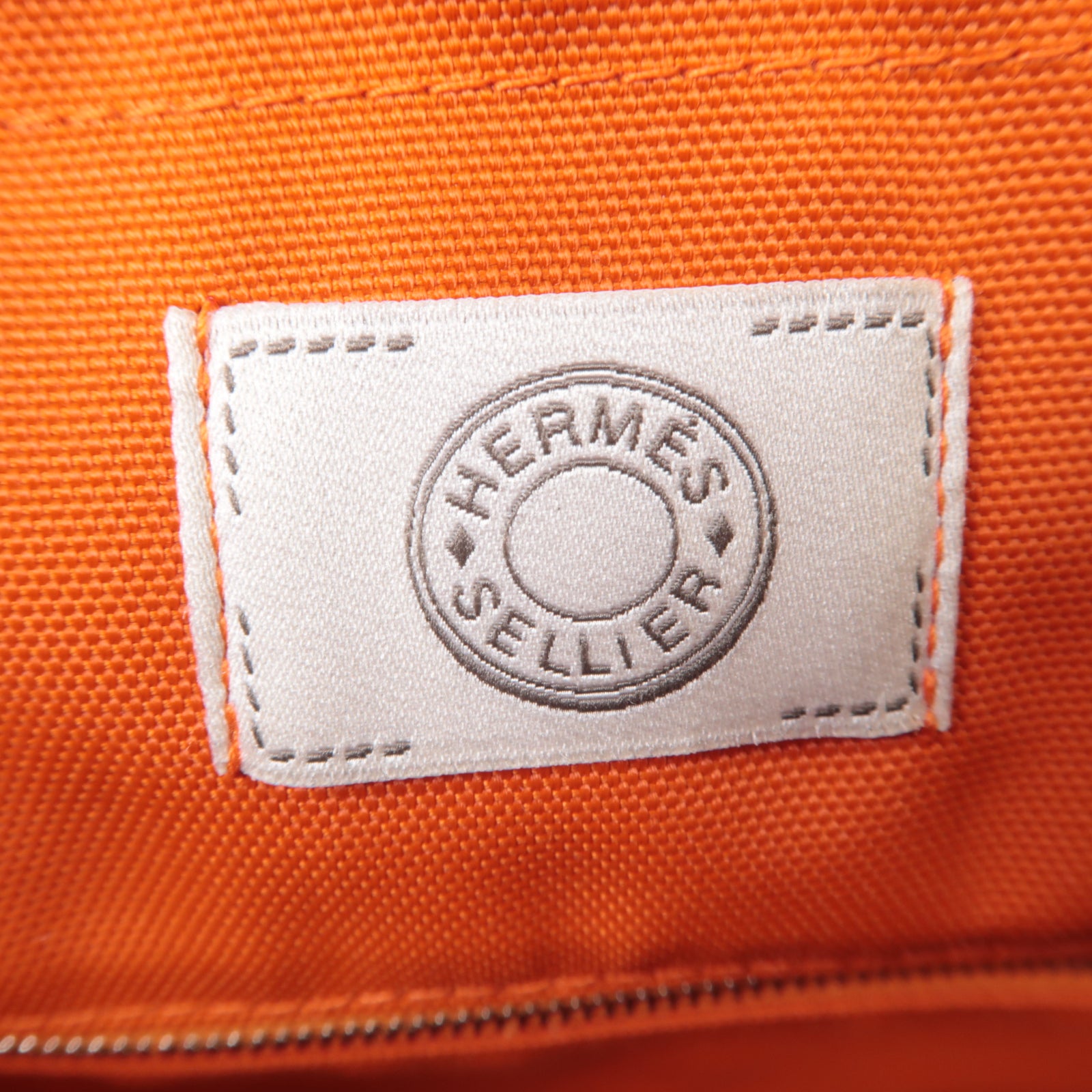 HERMES 【激減優惠】帆布Sac De Pansage Groom銀扣手挽肩背兩用袋深藍色/啡色