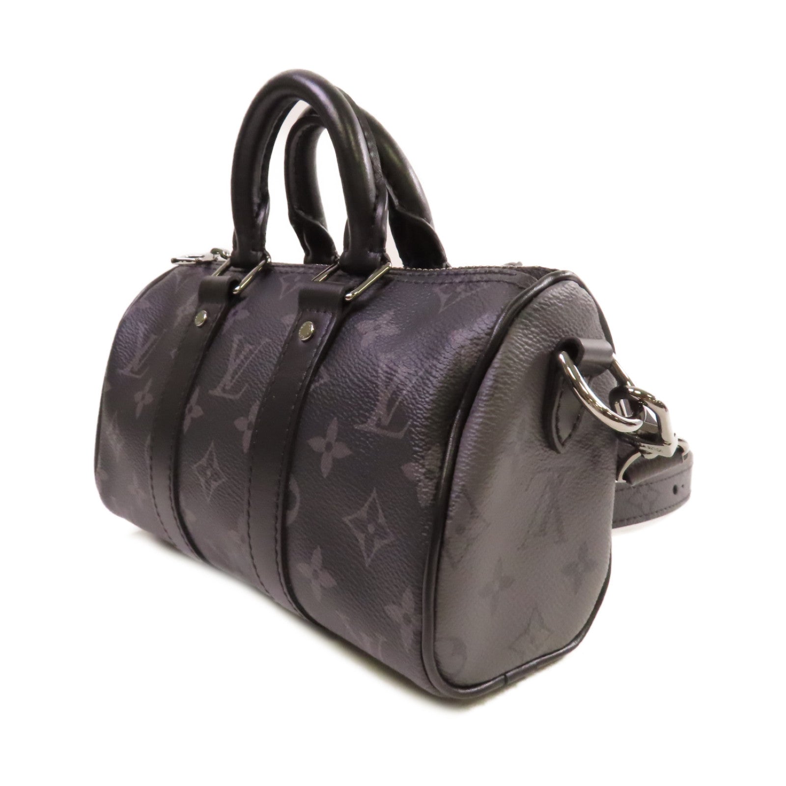 LOUIS VUITTON Monogram Eclipse Keepall XS 2Way Shoulder Bag銀扣手挽肩背兩用袋黑色/灰色