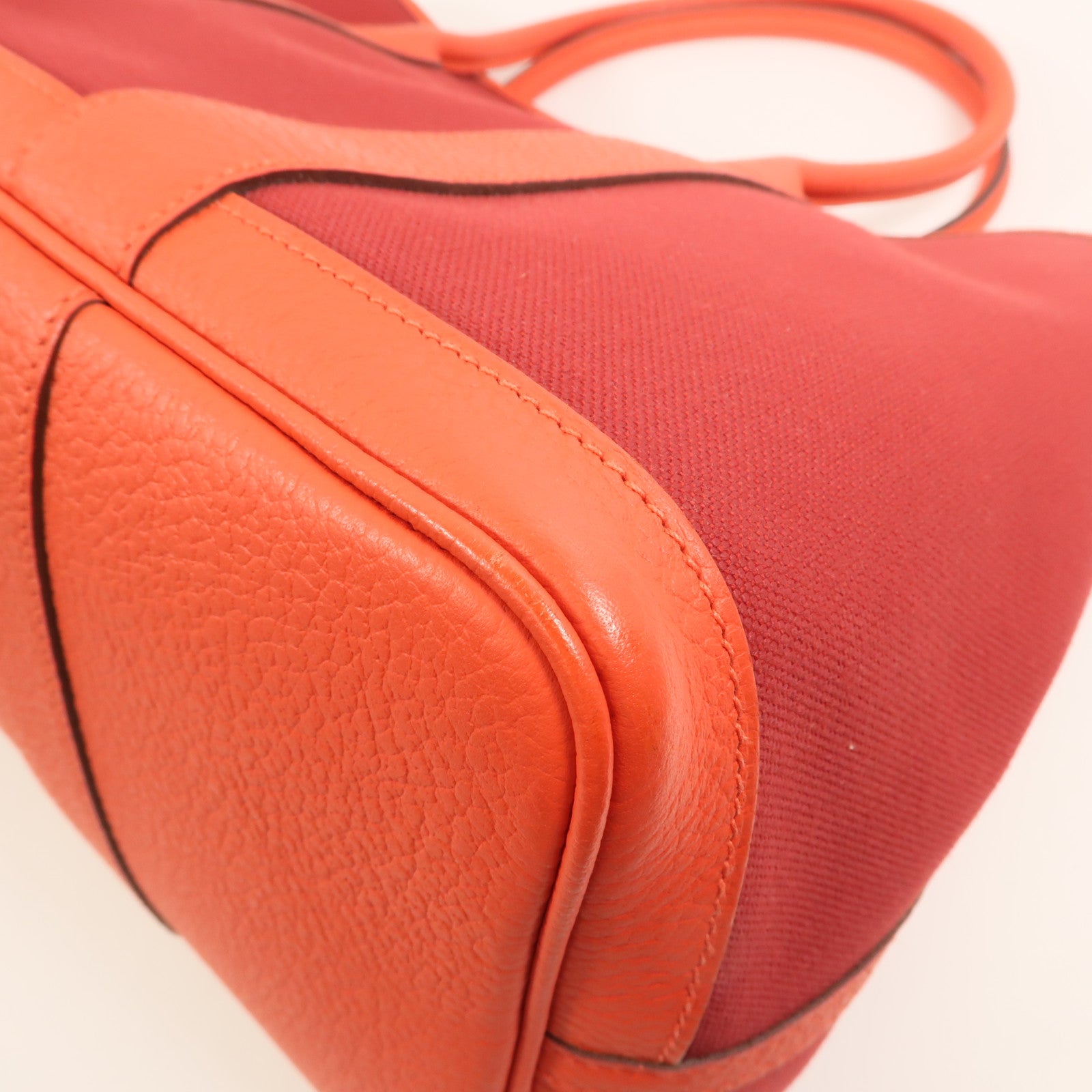 HERMES 【激減優惠】帆布GardenParty PM銀扣手挽袋Rouge Tomate/Capucin