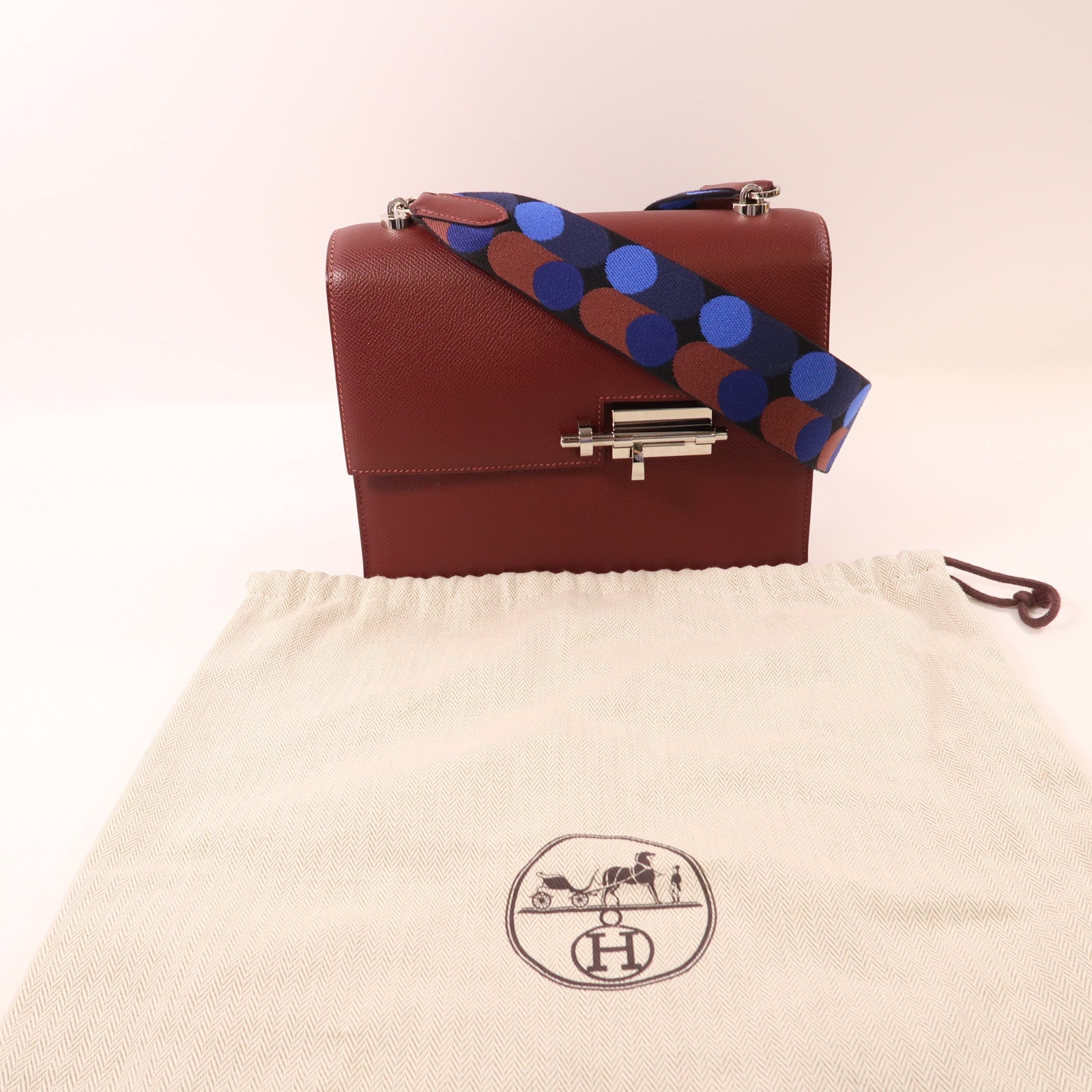 HERMES 【激減優惠】Epsom皮革Verrou 23 銀扣肩背袋55 Rouge H