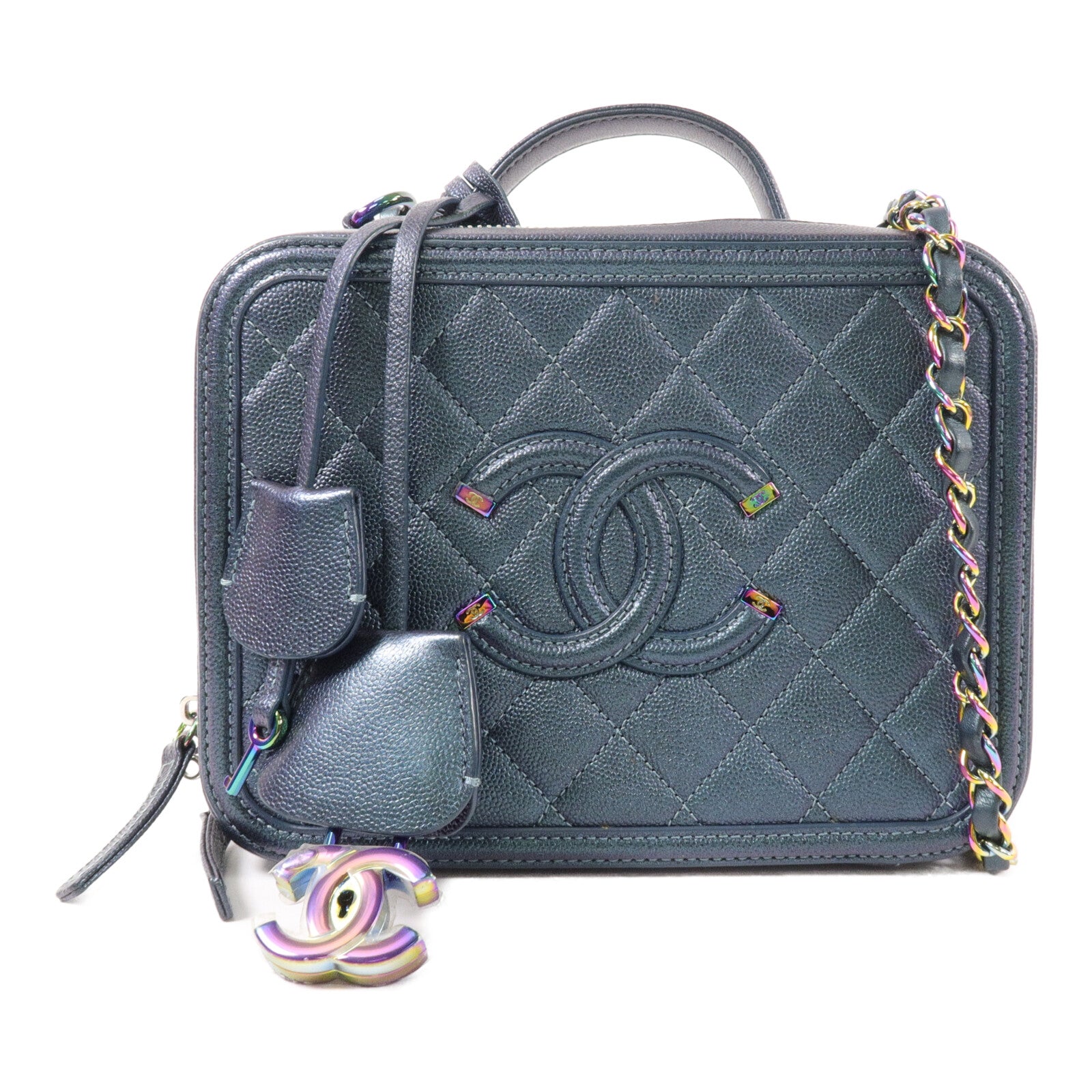 CHANEL 牛皮皮革CC Filigree Vanity Case Medium鏈帶肩背袋