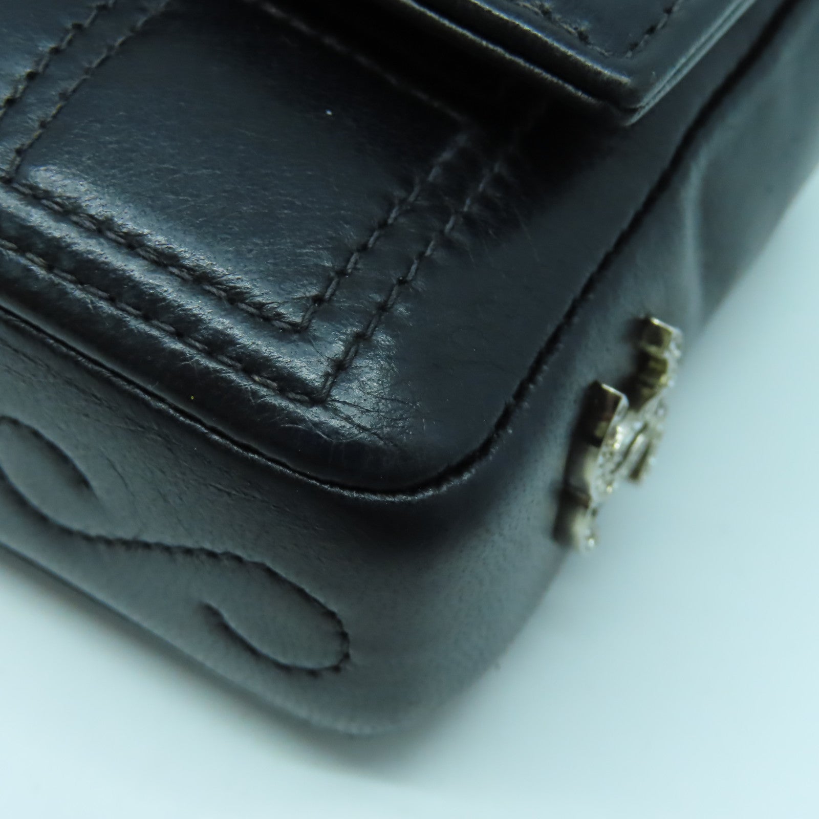 CHANEL 【清倉大減價】牛皮皮革Chain Shoulder Bag銀扣鏈帶肩背袋黑色