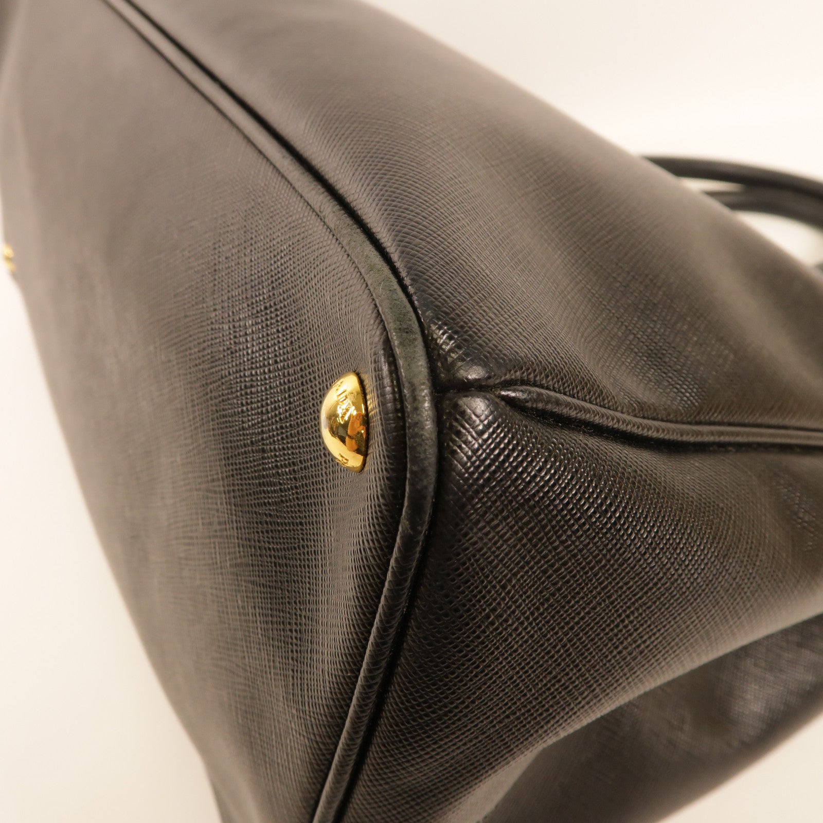 PRADA GHW Saffiano Large Hand Bag Calfskin Leather Black