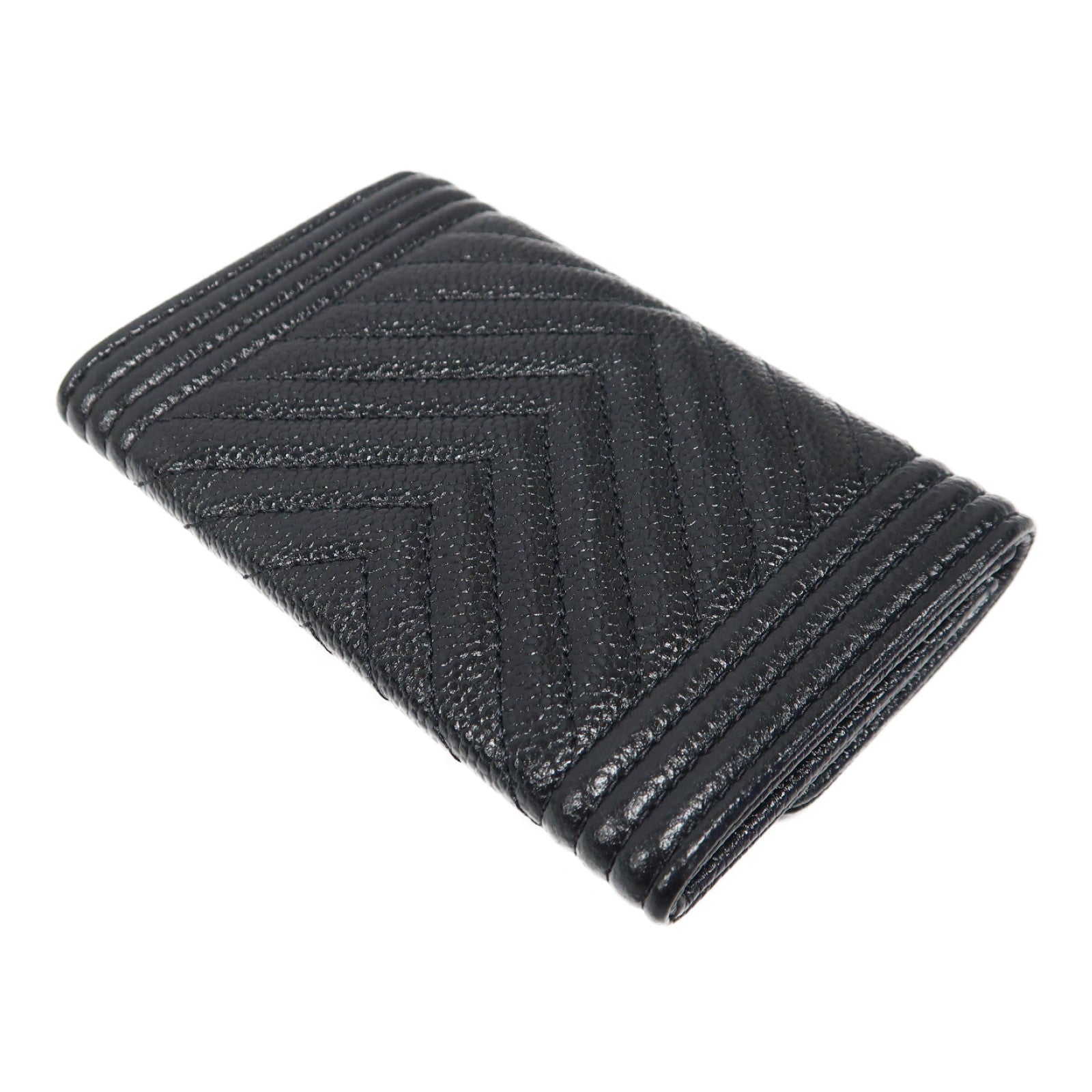 CHANEL 斜紋Caviar皮革Boy Card Case金扣卡片套黑色