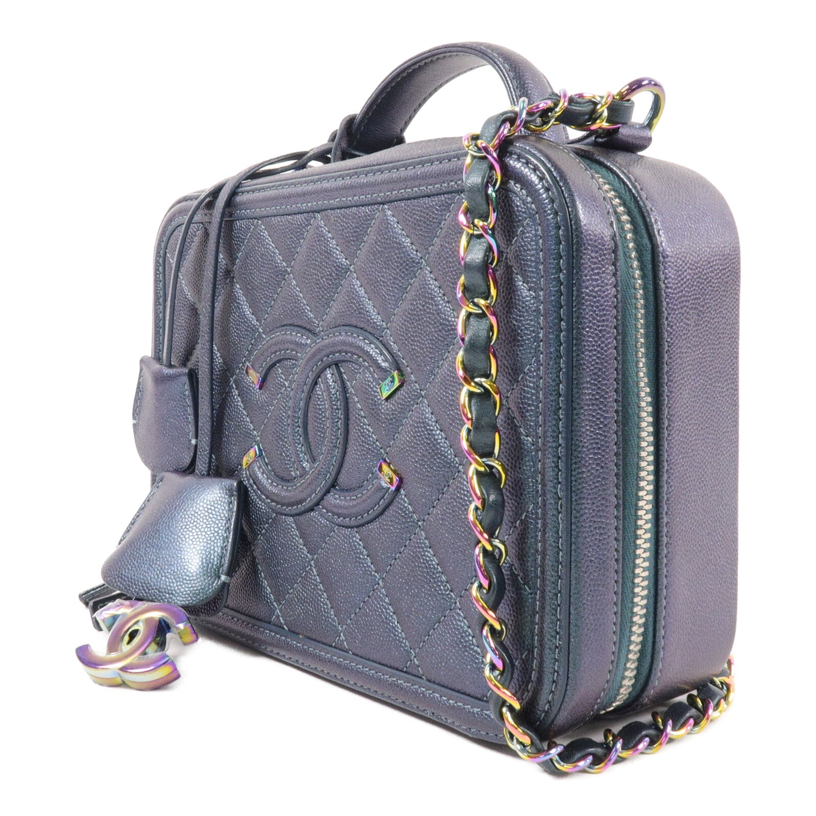 CHANEL 牛皮皮革CC Filigree Vanity Case Medium鏈帶肩背袋