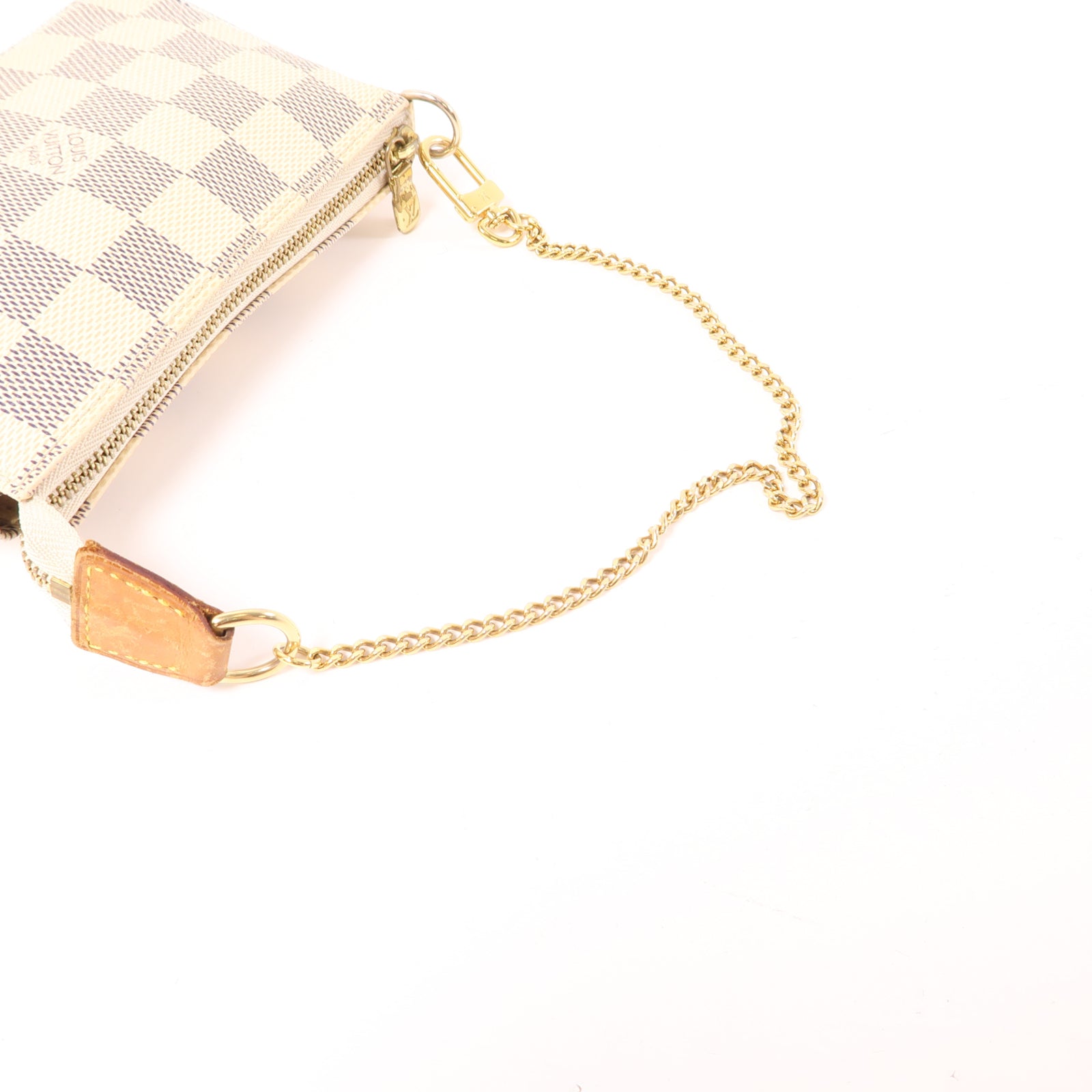 LOUIS VUITTON Damier Azur Mini Pochette Accessoires金扣手挽袋白色