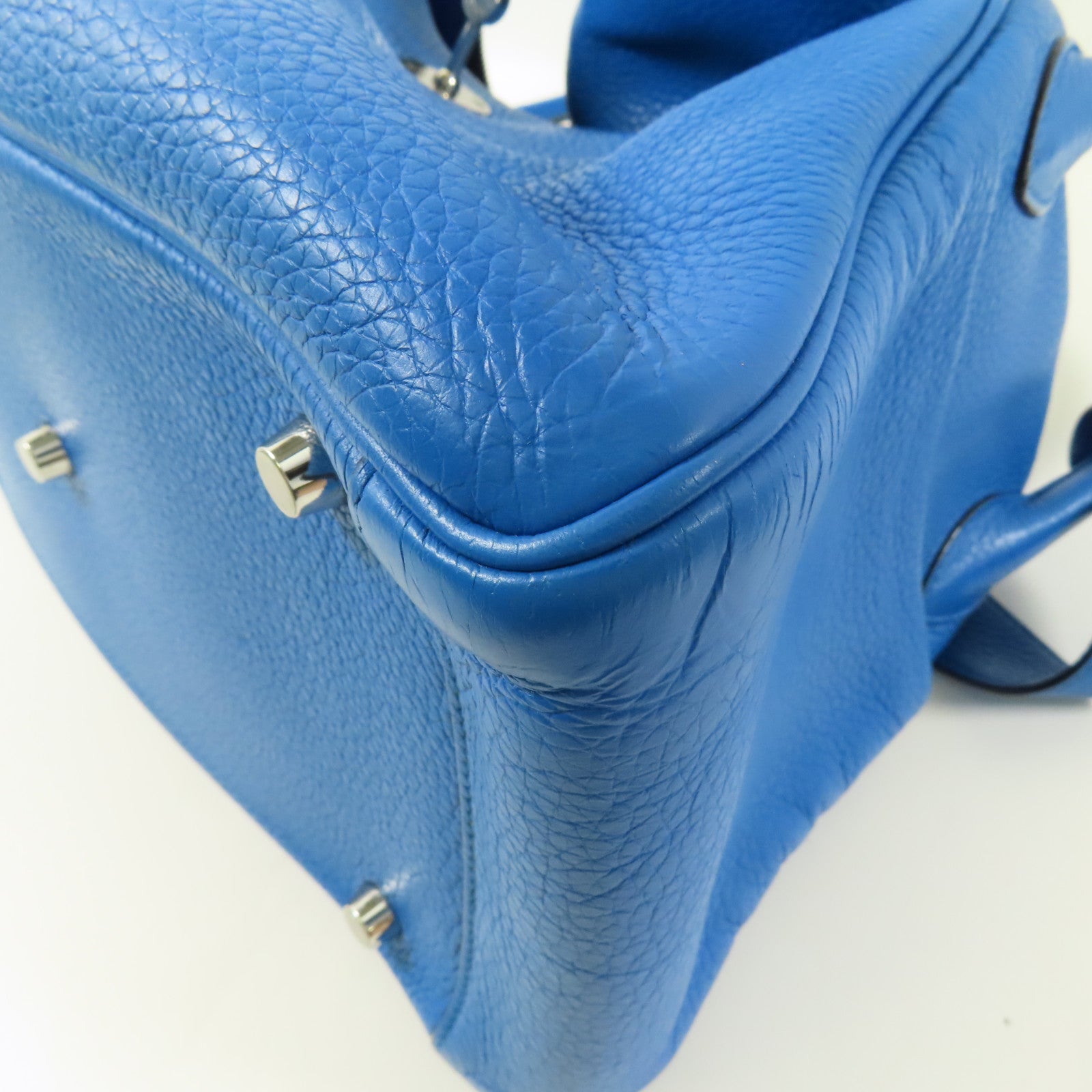 HERMES Clemence皮革Lindy 30銀扣手挽肩背兩用袋B3 Blue Zanzibar