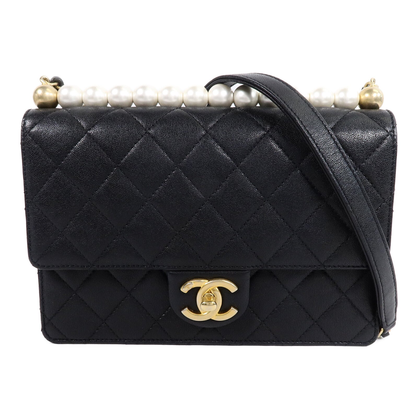 CHANEL 牛皮皮革Pearl Flap Bag鏈帶肩背袋