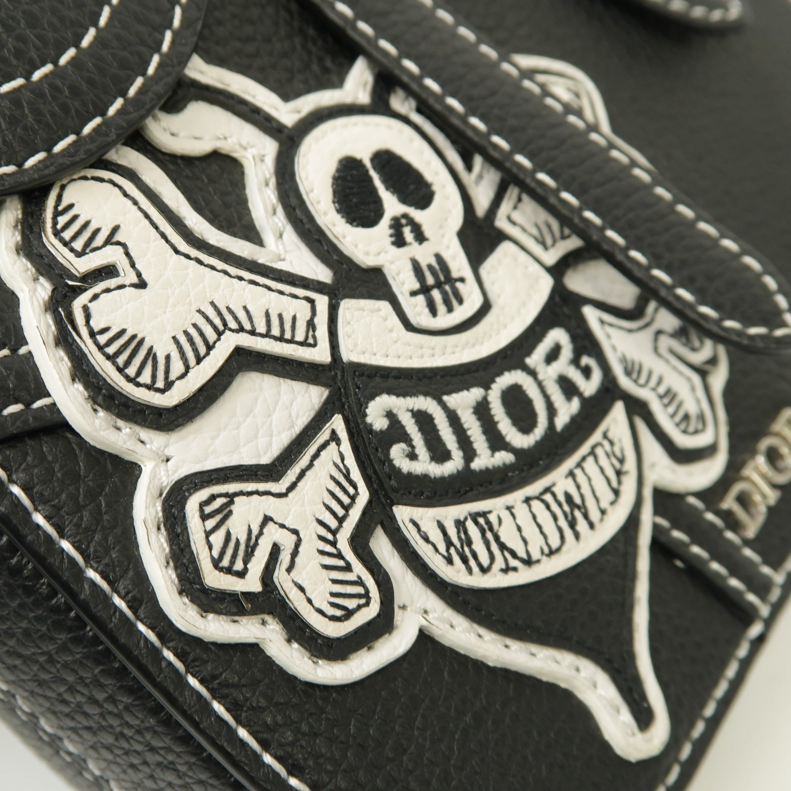 Dior 【激減優惠】牛皮皮革Dior x Shawn Stussy Saddle Pouch銀扣肩背袋黑色