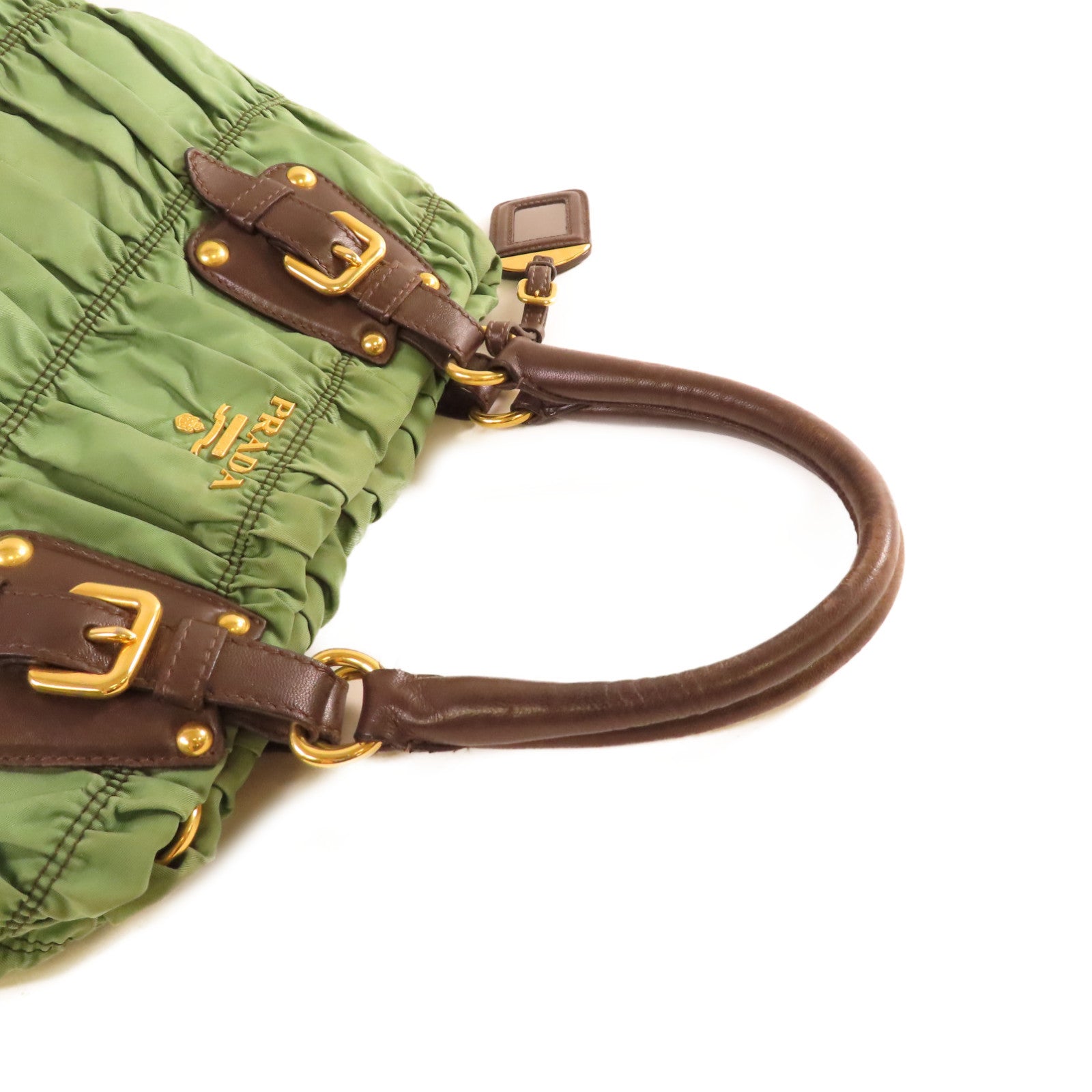 PRADA 【激減優惠】尼龍Handbag金扣手挽袋綠色/啡色