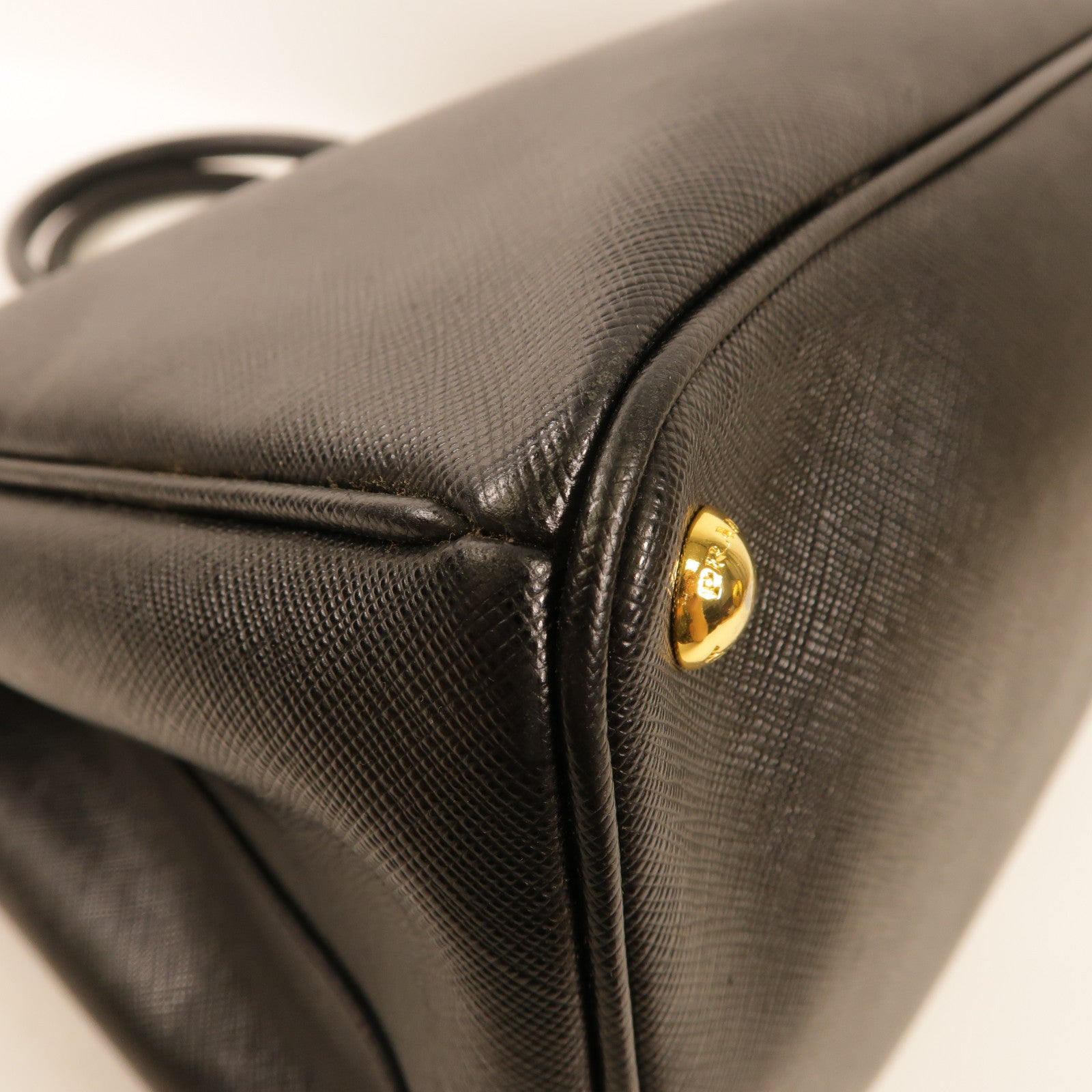PRADA GHW Saffiano Large Hand Bag Calfskin Leather Black
