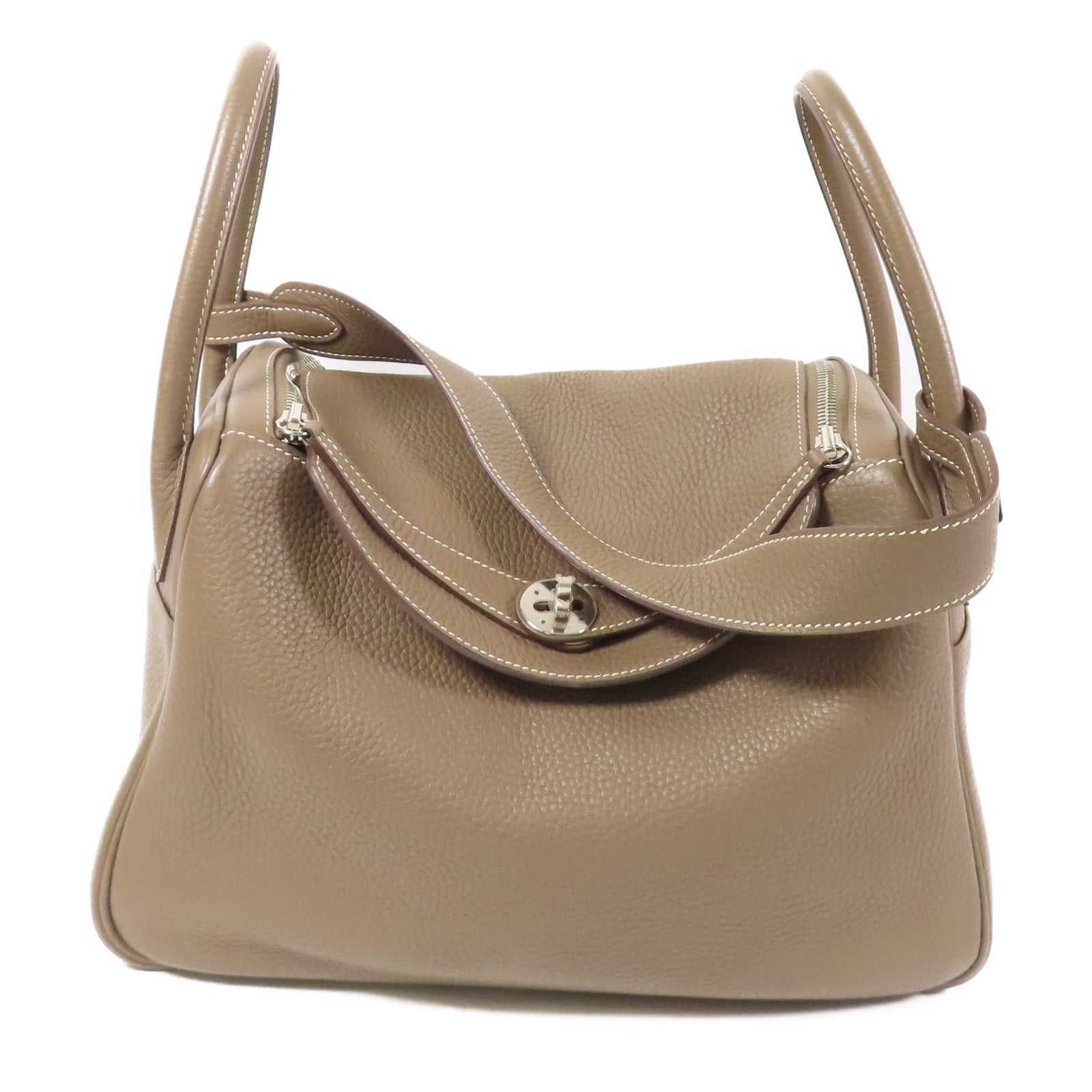 HERMES Clemence皮革Lindy 30銀扣手挽肩背兩用袋Etoupe