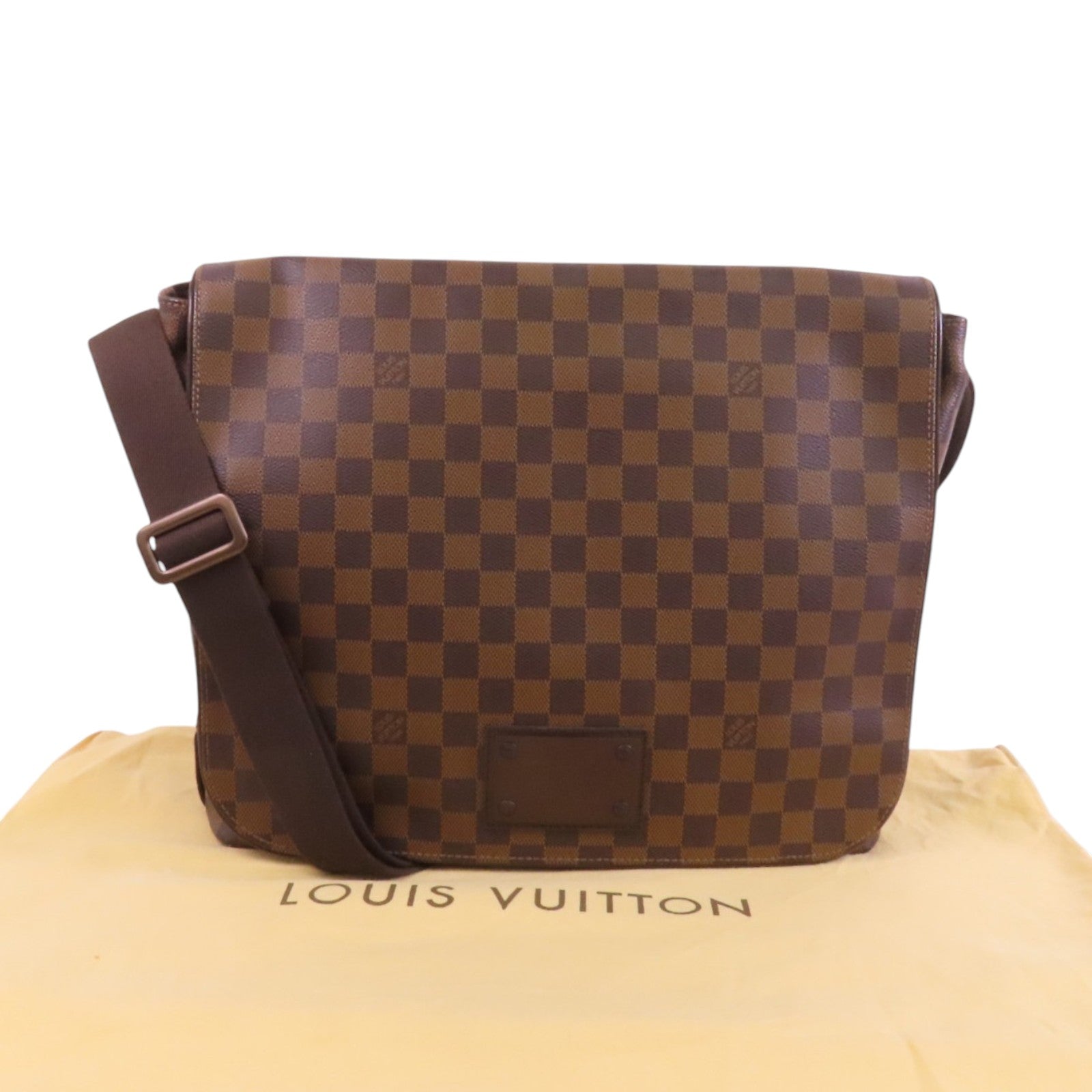LOUIS VUITTON Damier Ebene Brooklyn GM金扣肩背袋