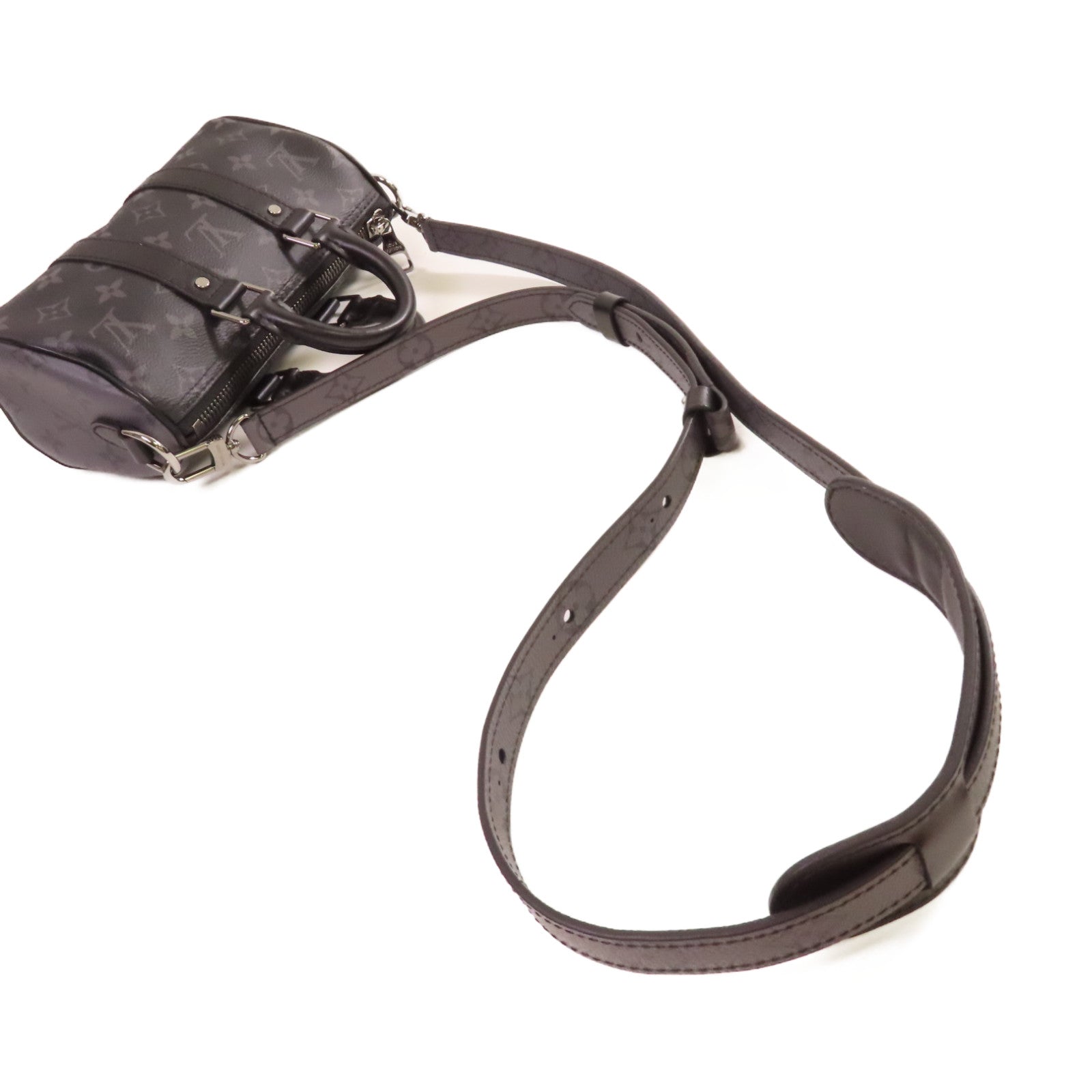 LOUIS VUITTON Monogram Eclipse Keepall XS 2Way Shoulder Bag銀扣手挽肩背兩用袋黑色/灰色