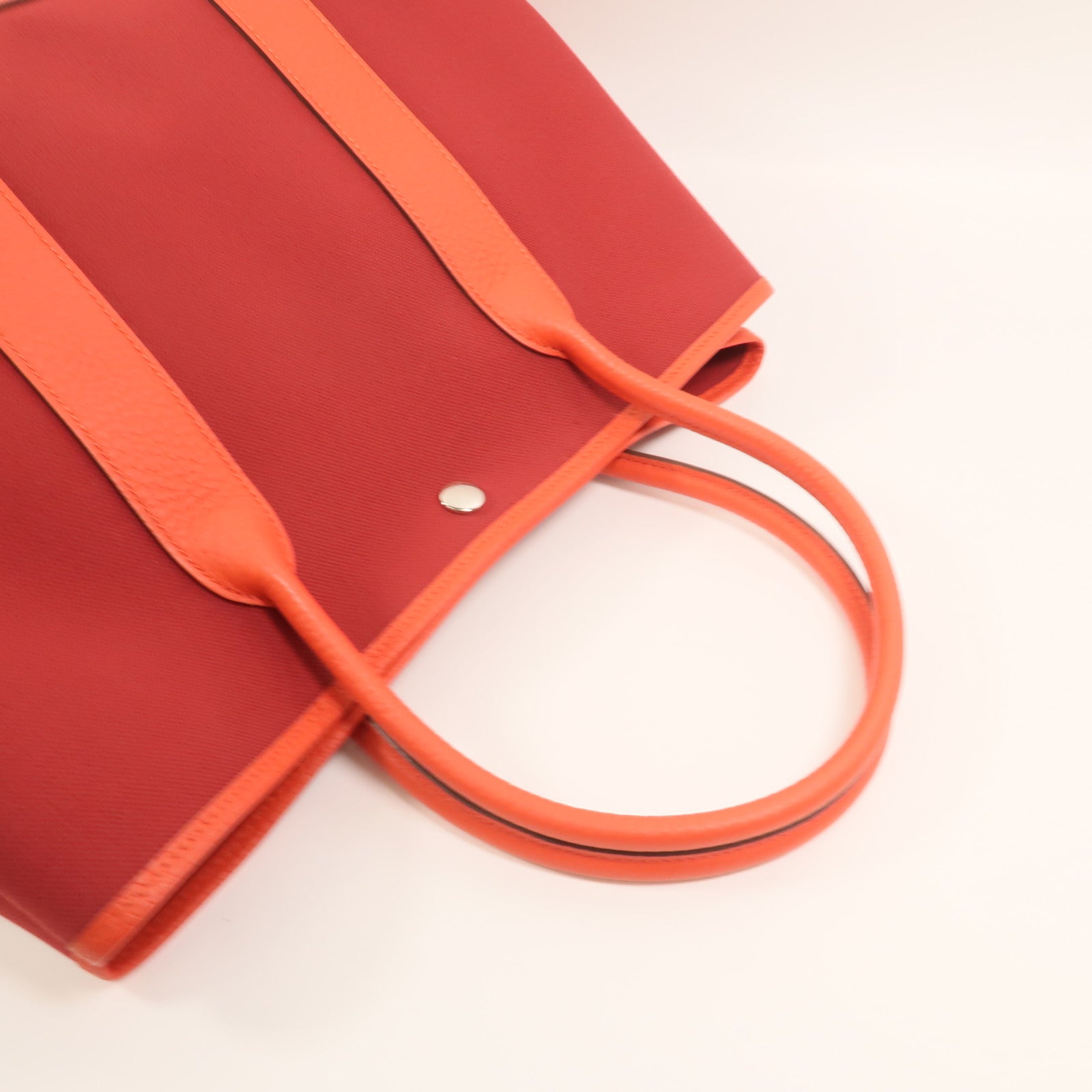 HERMES 【激減優惠】帆布GardenParty PM銀扣手挽袋Rouge Tomate/Capucin