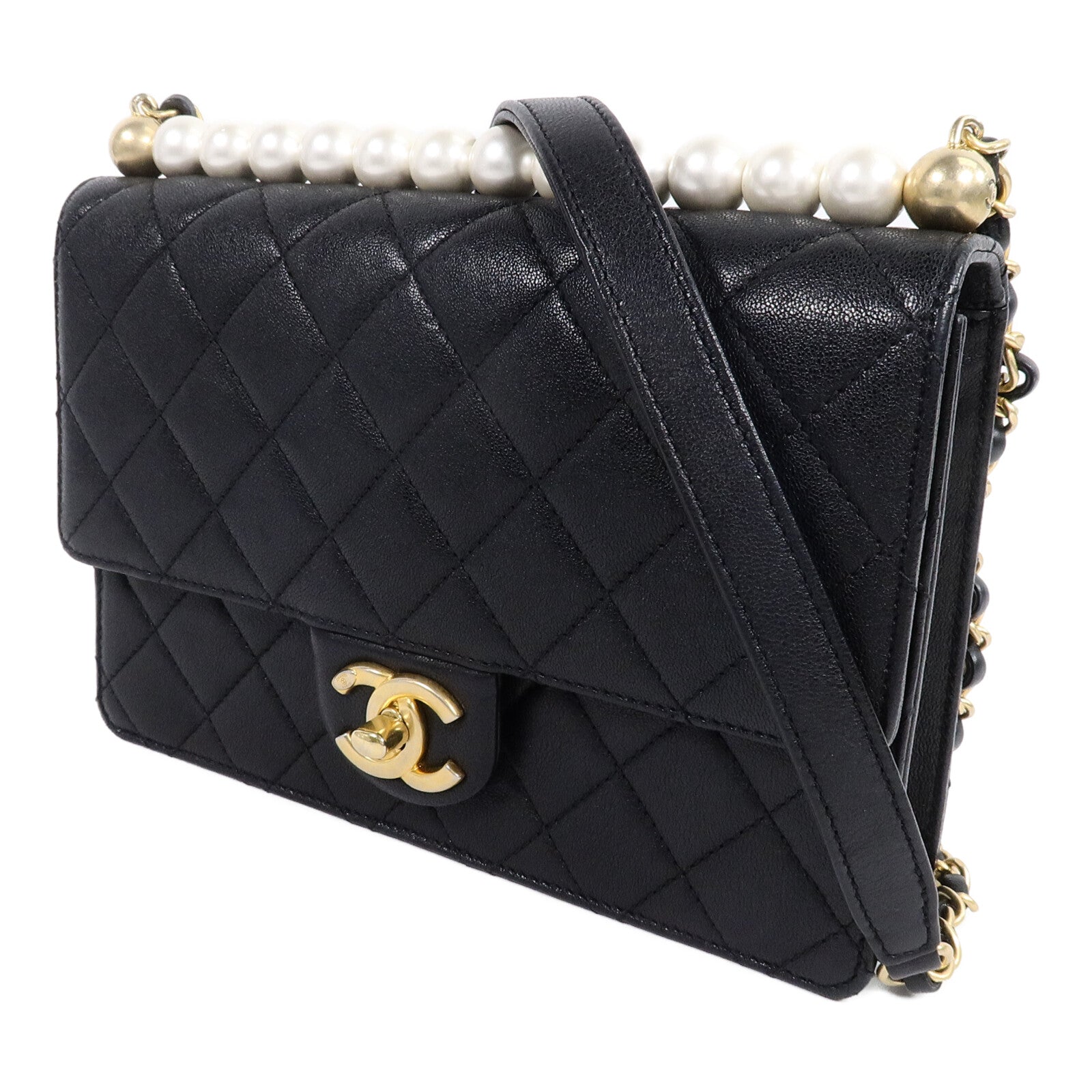 CHANEL 牛皮皮革Pearl Flap Bag鏈帶肩背袋