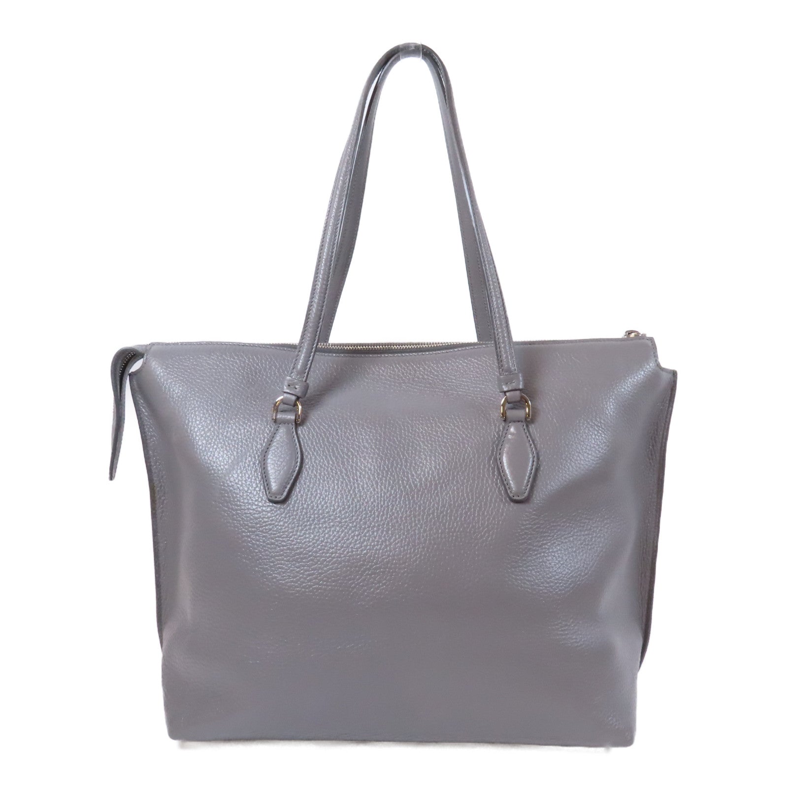TOD'S 牛皮皮革Tote Bag銀扣肩背袋灰色