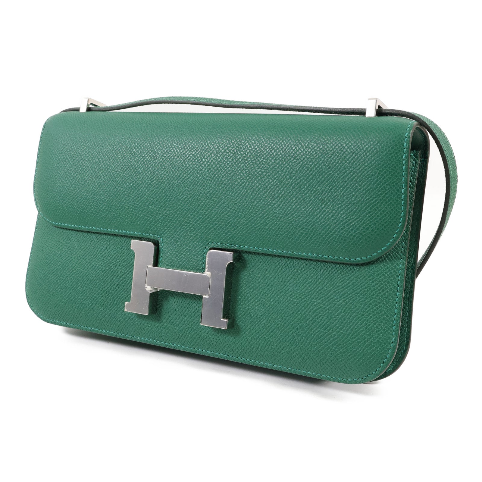 HERMES Epsom皮革Constance Elan銀扣肩背袋Vert Moyen