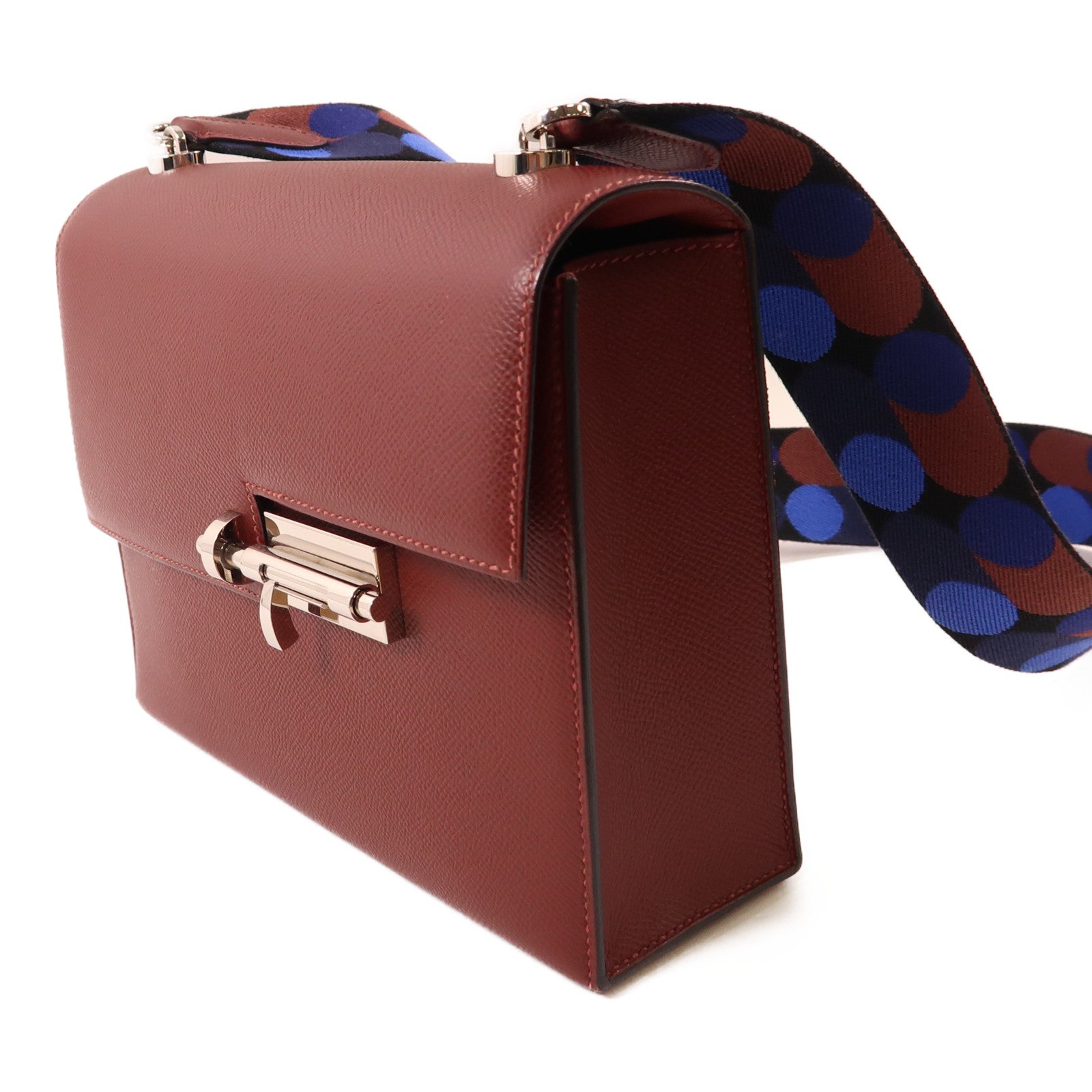 HERMES 【激減優惠】Epsom皮革Verrou 23 銀扣肩背袋55 Rouge H