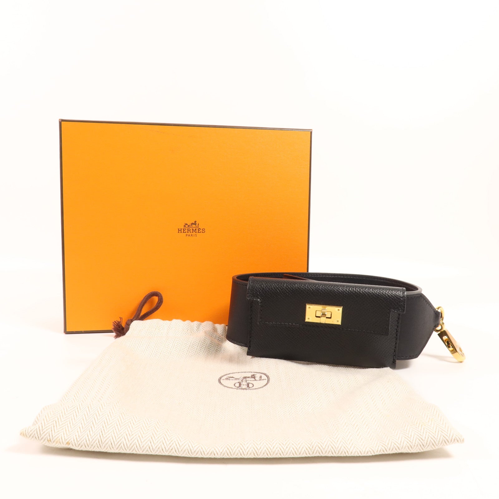 HERMES 【激減優惠】Epsom/Swift皮革Kelly Pocket Strap金扣肩帶Noir