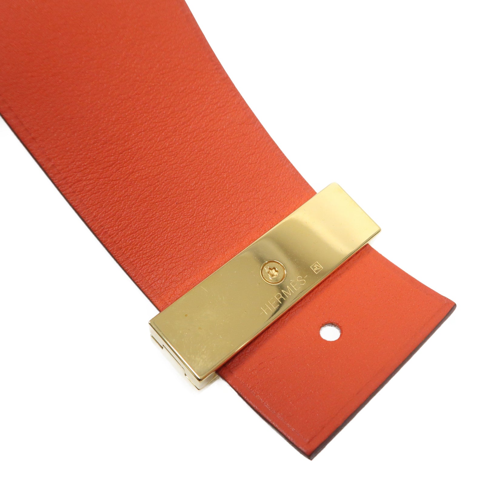 HERMES Epsom皮革Imprevisible Bracelet金扣手鐲白色/紅色