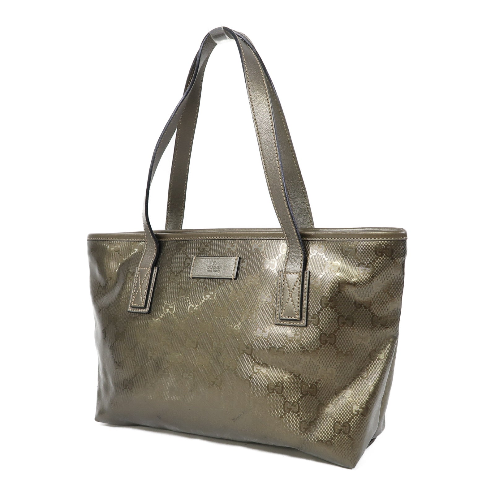 GUCCI 塗層帆布Tote Bag銀扣肩背袋古銅色