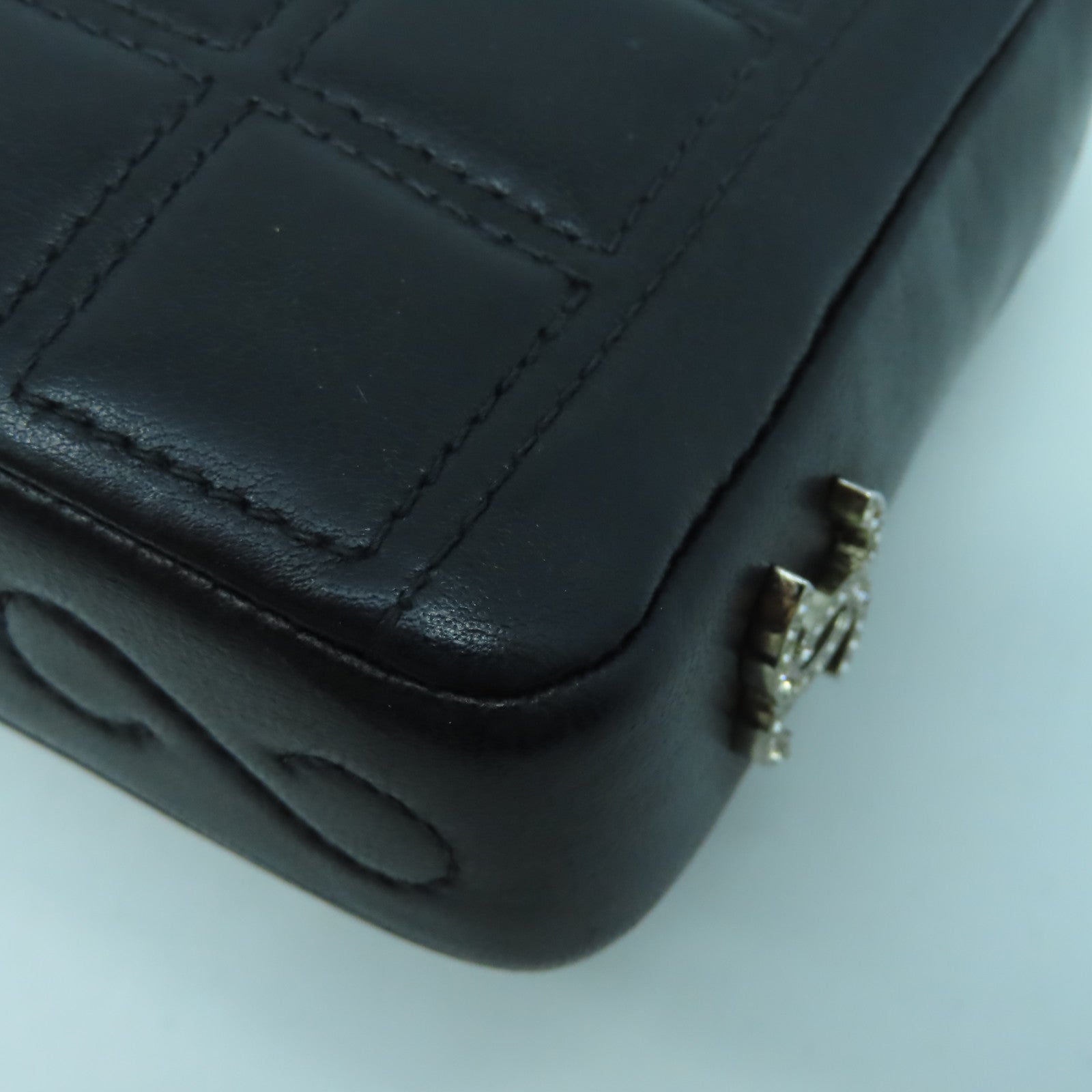 CHANEL 【清倉大減價】牛皮皮革Chain Shoulder Bag銀扣鏈帶肩背袋黑色